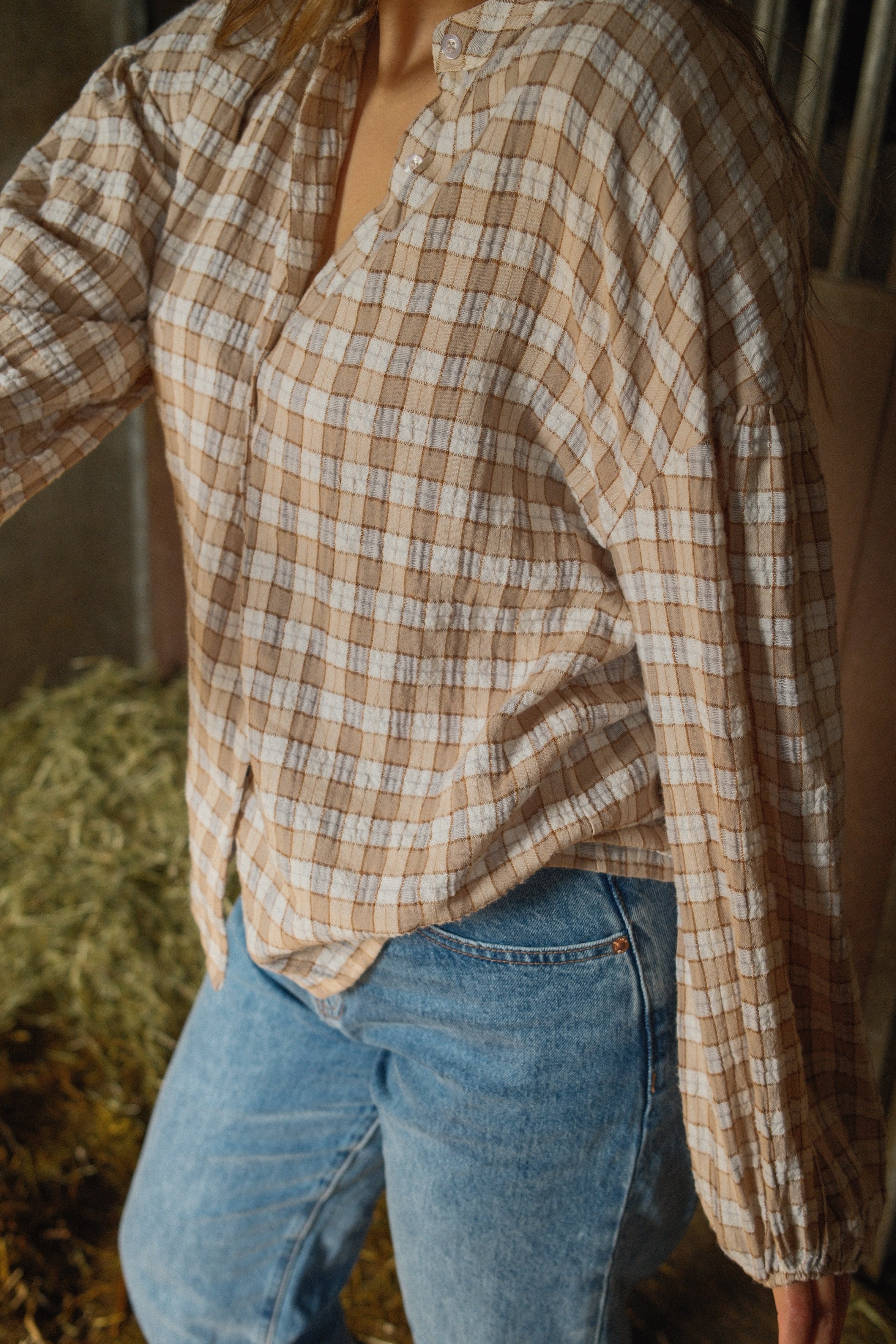 LAUREN CHECKED SHIRT BEIGE