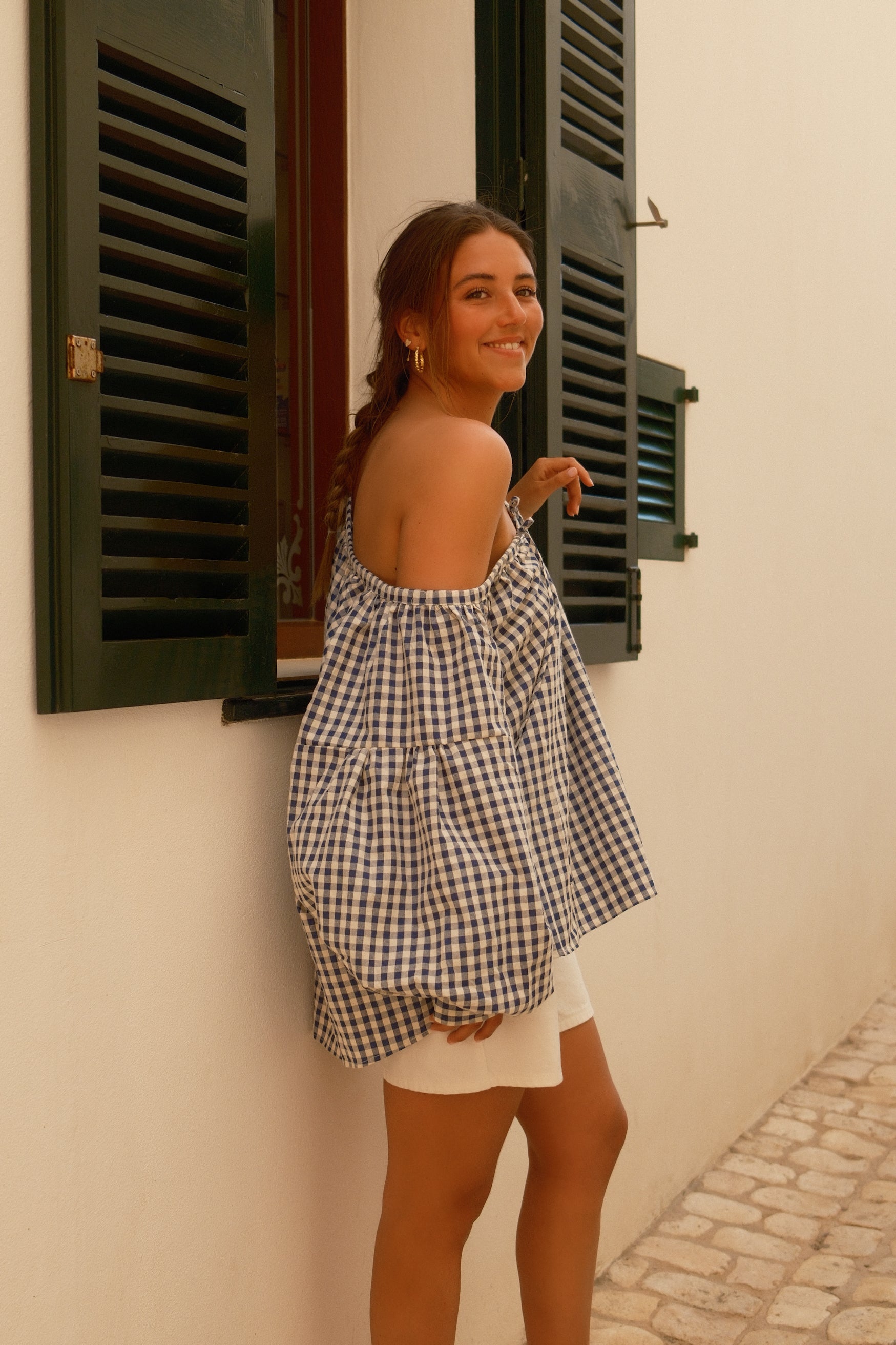 CHECKED LIVIA BLOUSE NAVY/WHITE