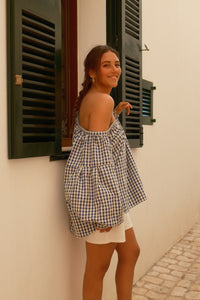 CHECKED LIVIA BLOUSE NAVY/WHITE