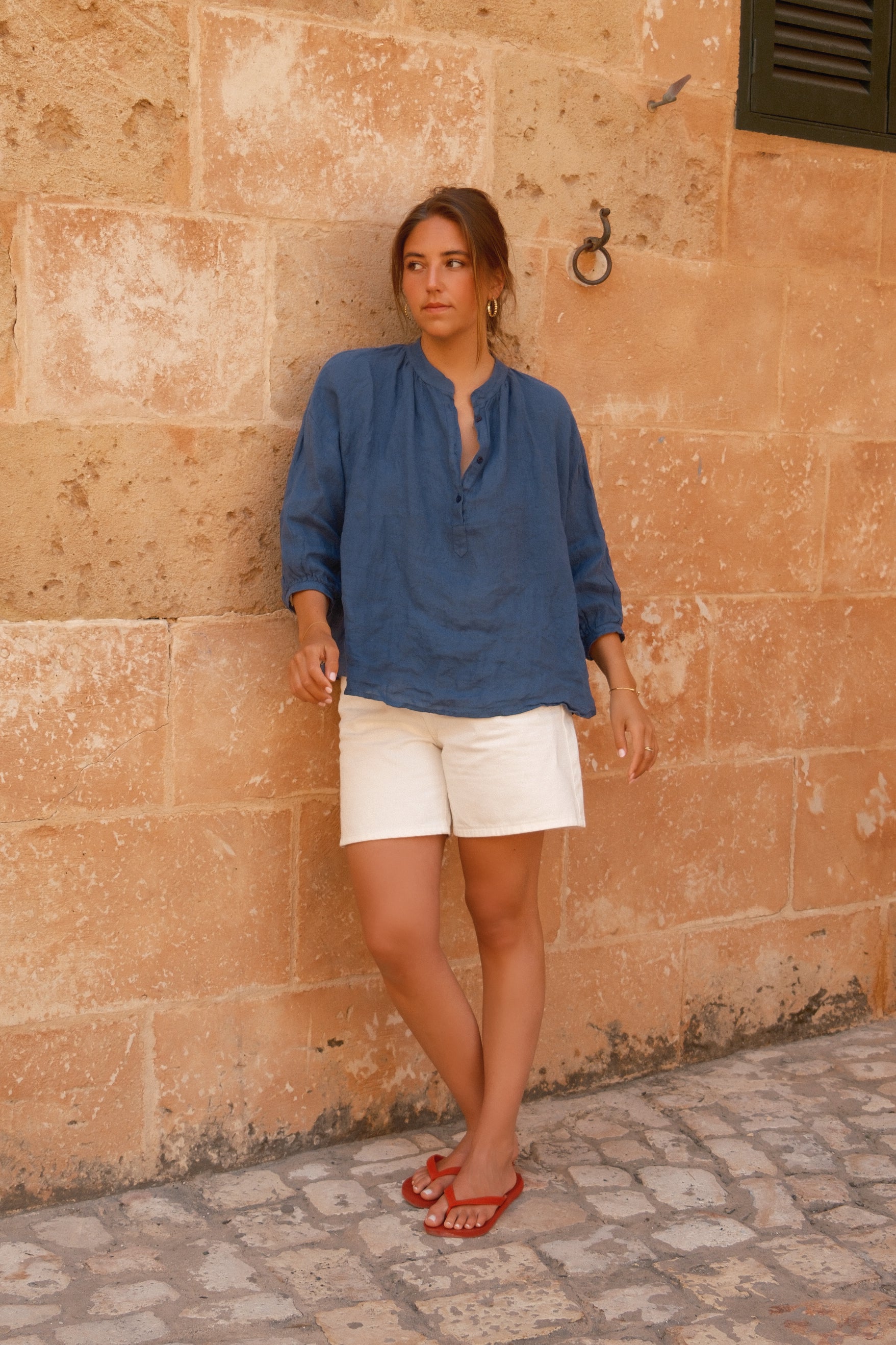 100% LINNEN VENICE BLOUSE NAVY