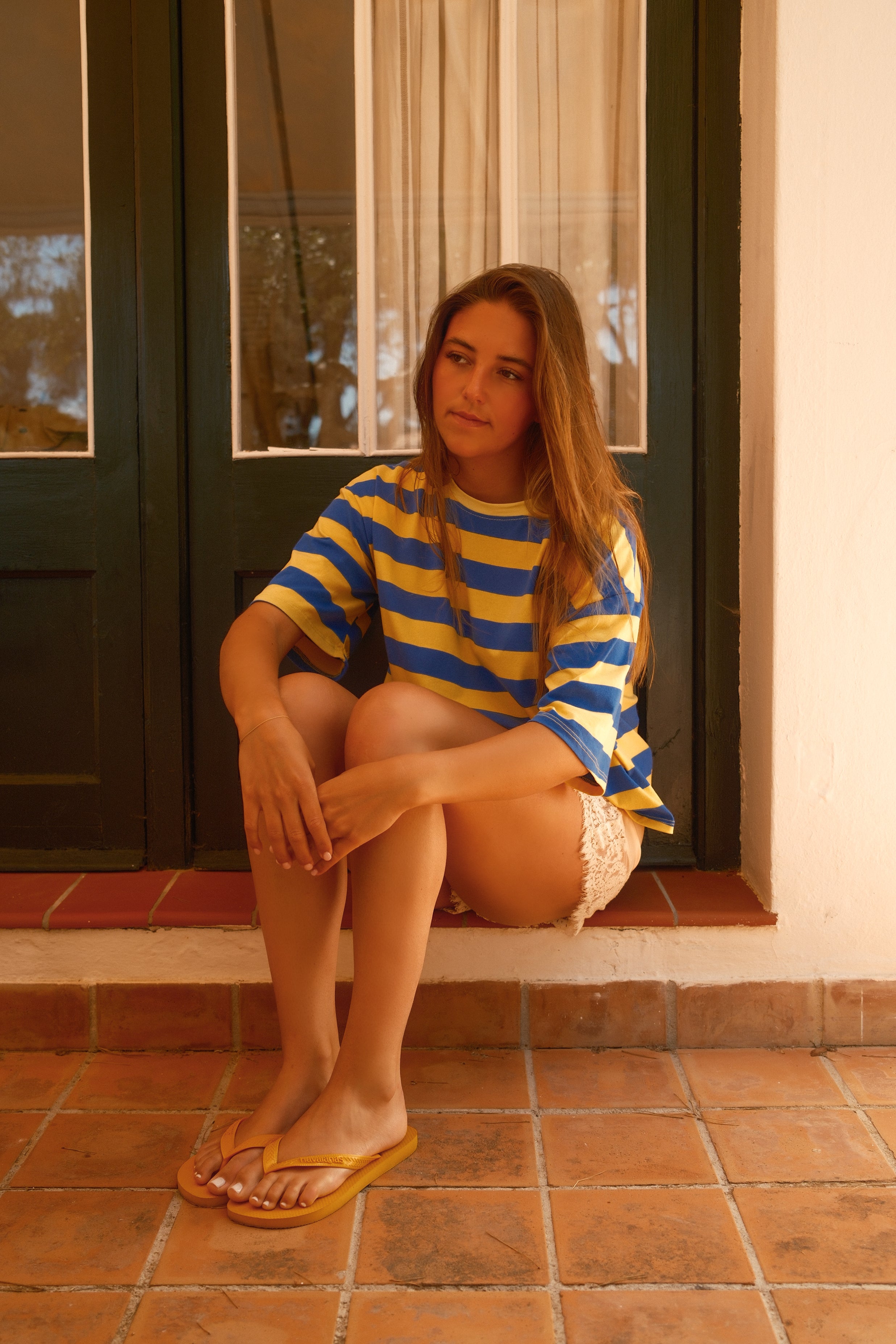 STRIPED COTTON MILEY TEE YELLOW/BLUE