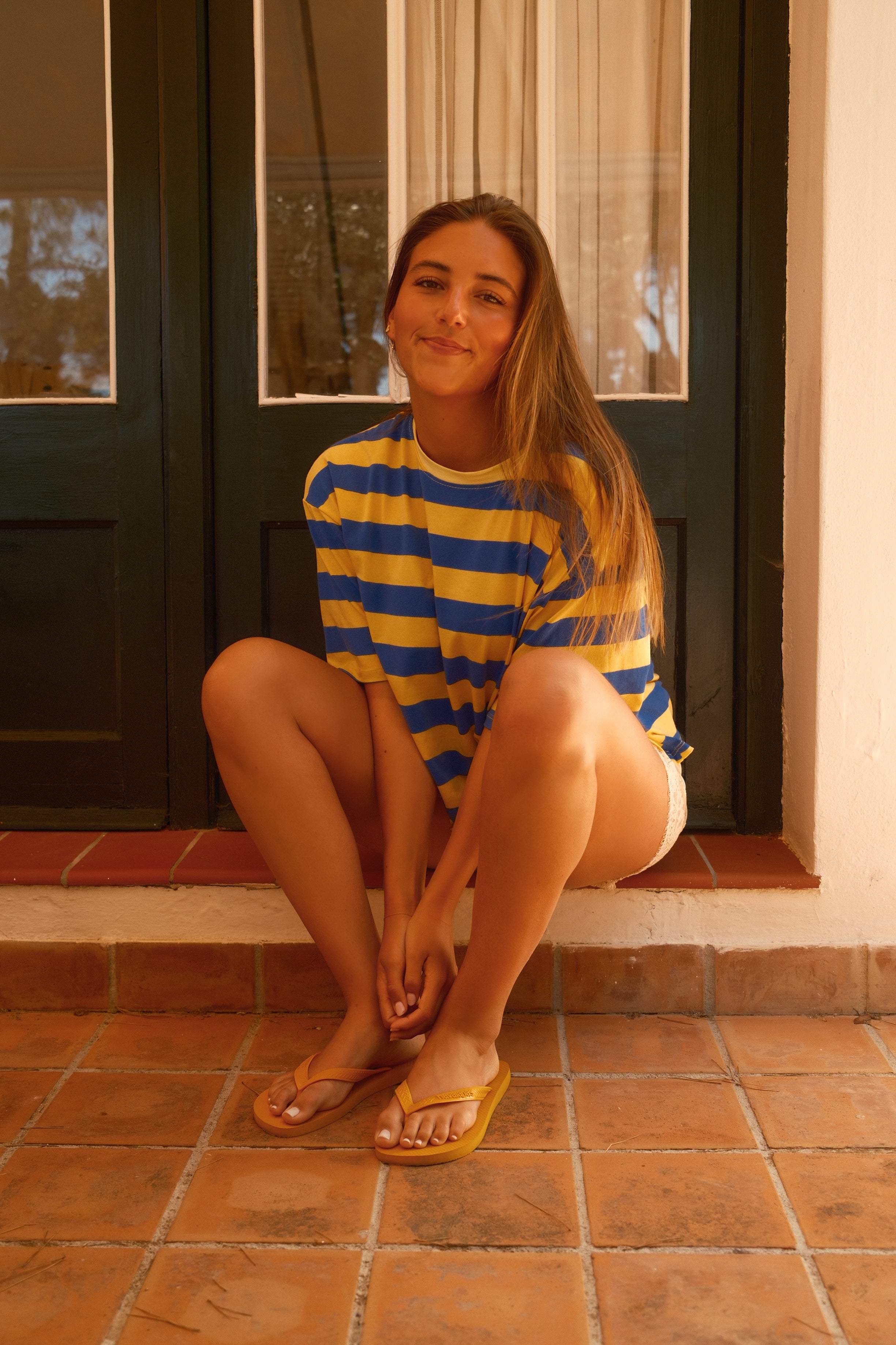 STRIPED COTTON MILEY TEE YELLOW/BLUE
