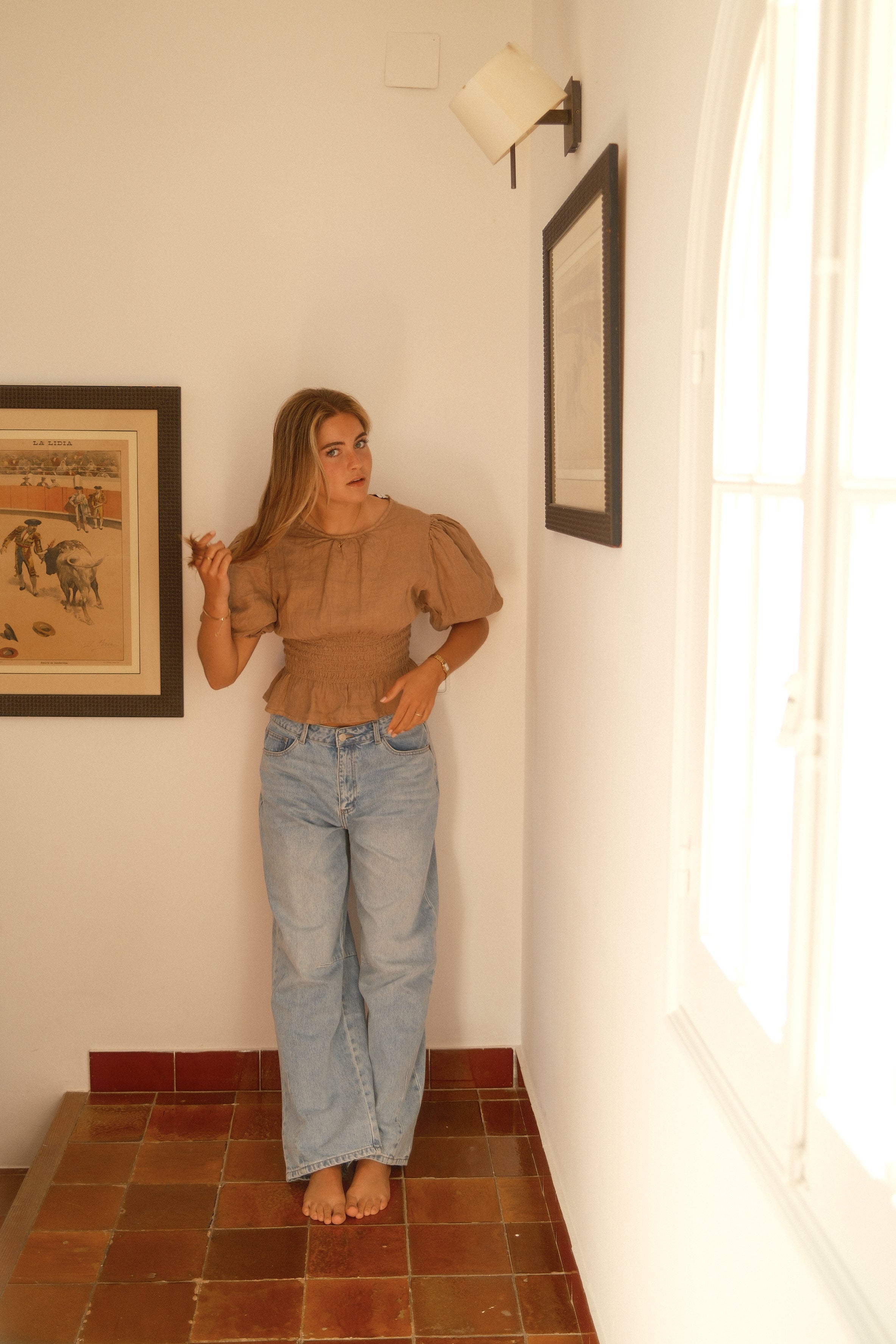 PRE-ORDER: 100% LINNEN TAILORED TOP TAUPE