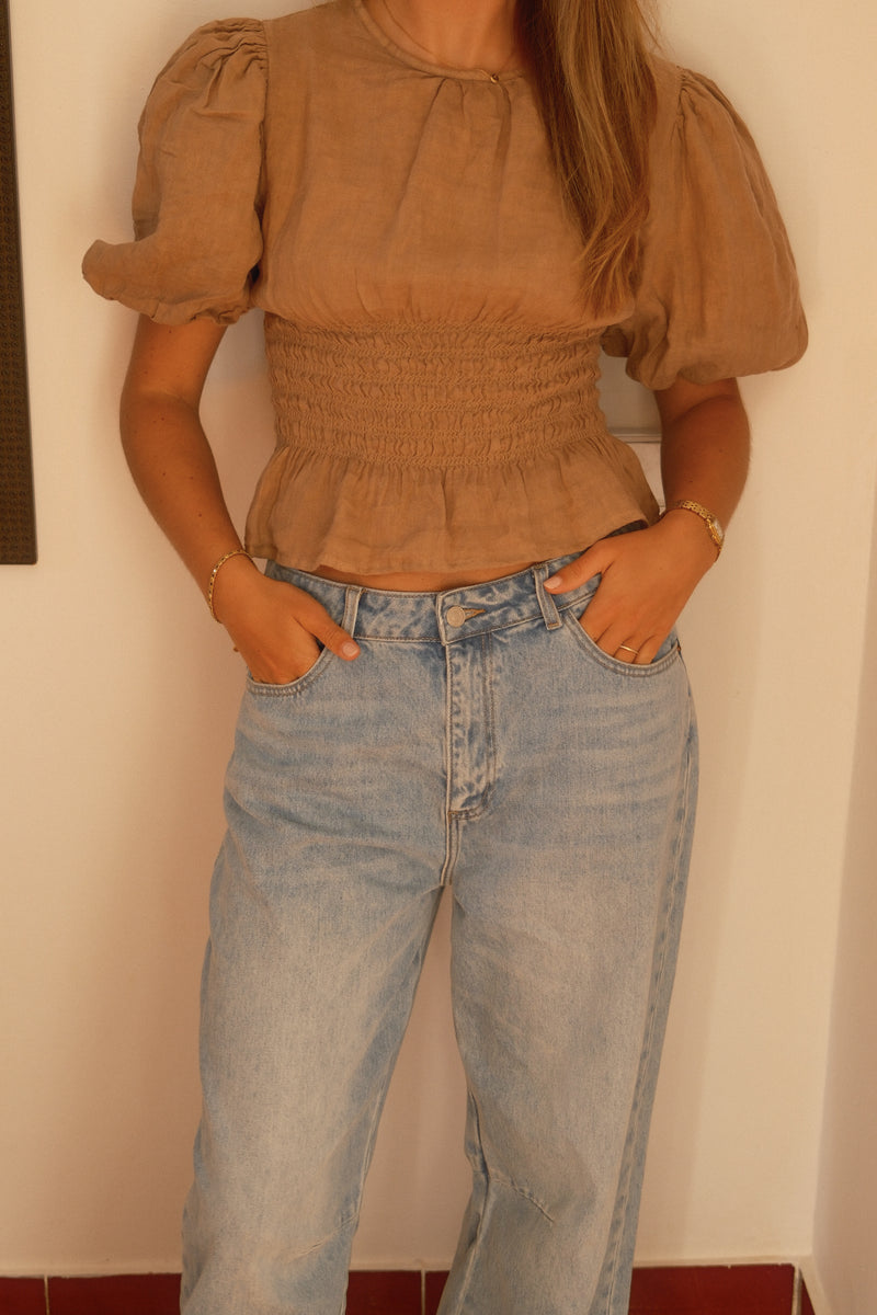100% LINNEN TAILORED TOP TAUPE