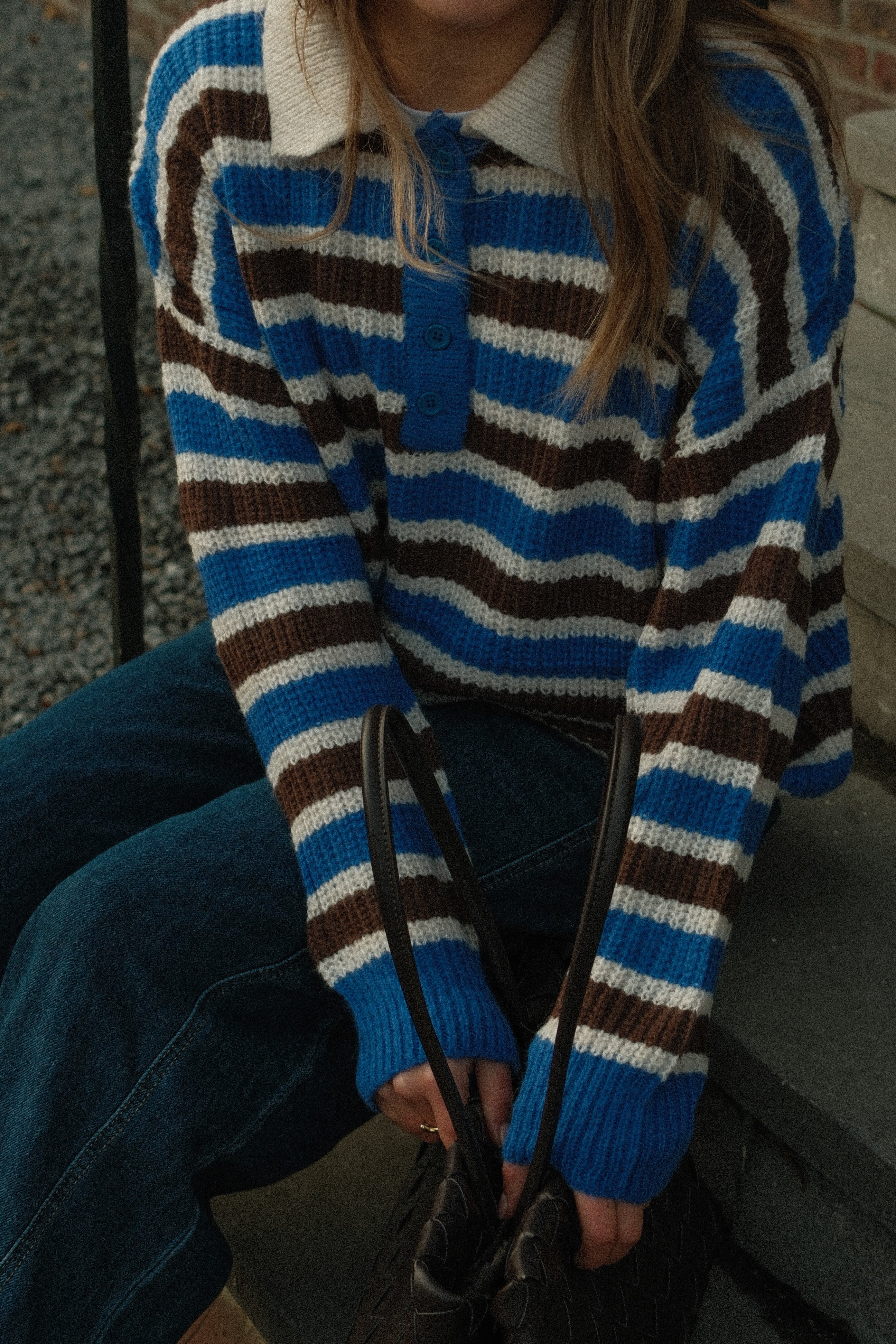 POLOKNIT STRIPED BLUE/CHOCO