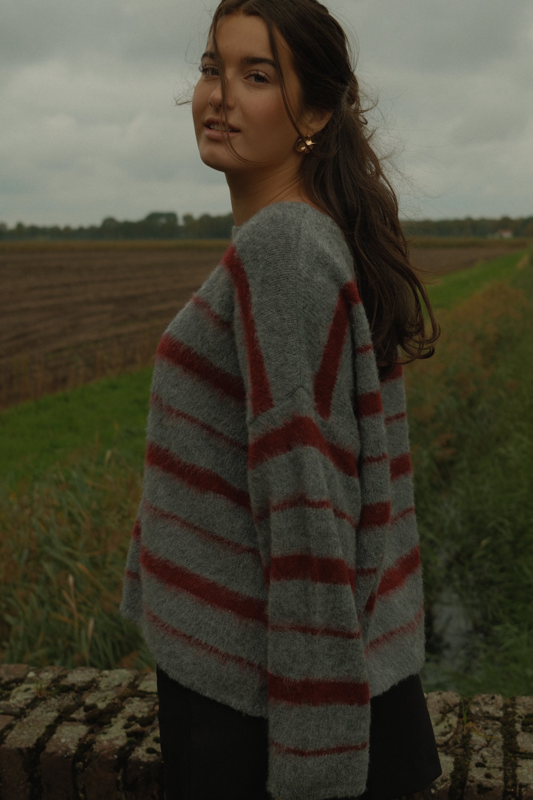 90’S STRIPE KNIT BORDEAUX/GREY