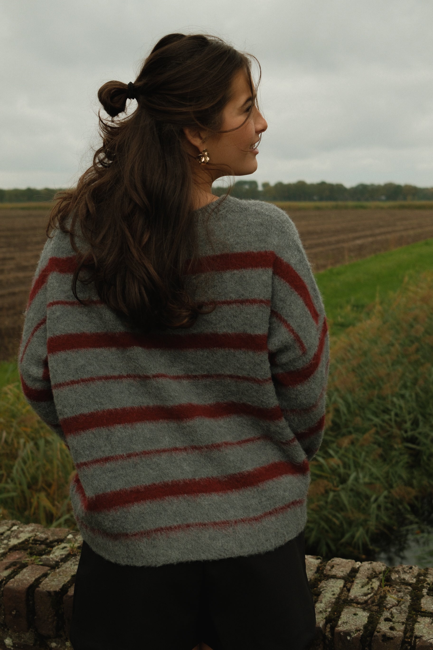 90’S STRIPE KNIT BORDEAUX/GREY