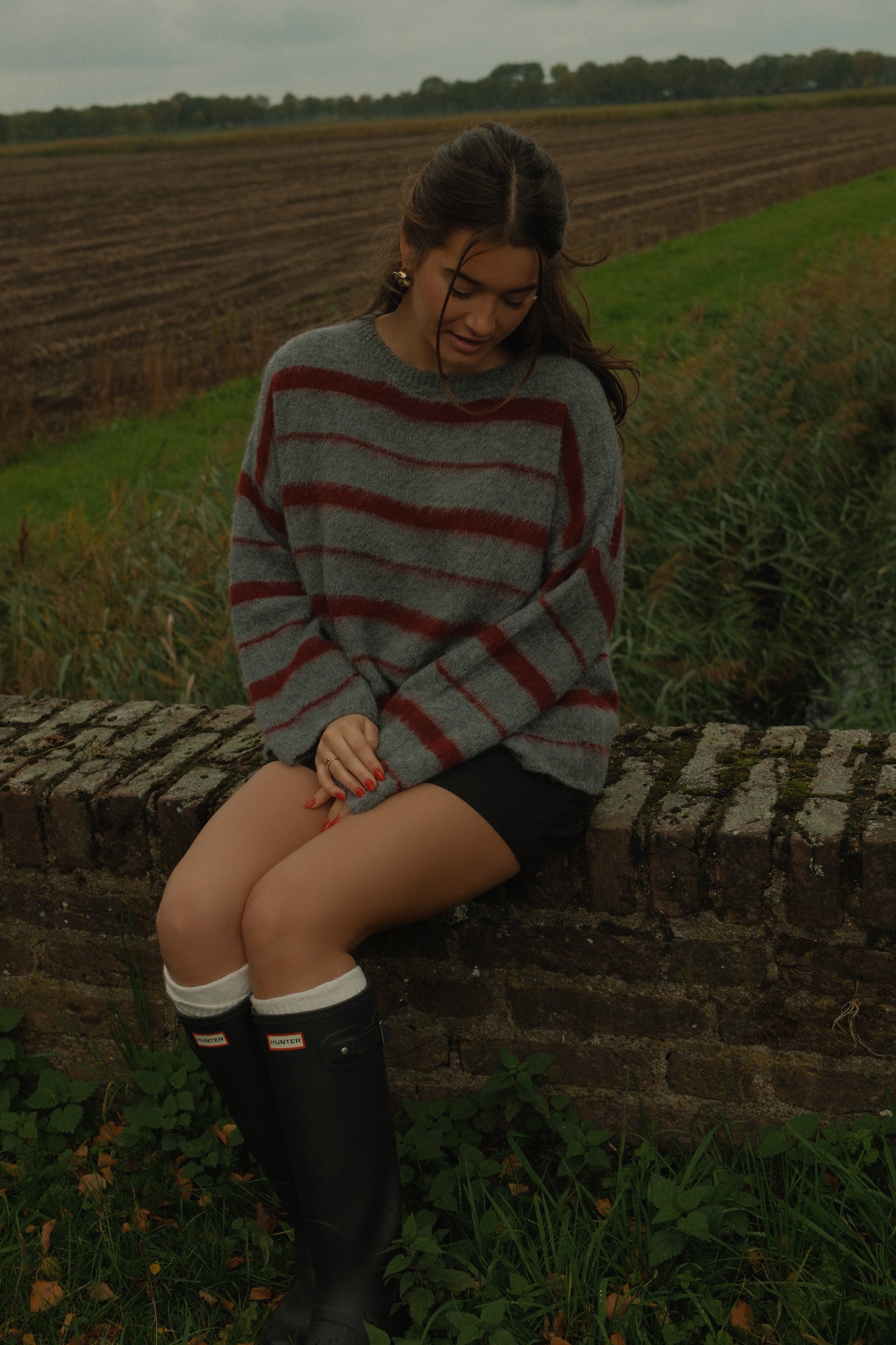 90’S STRIPE KNIT BORDEAUX/GREY