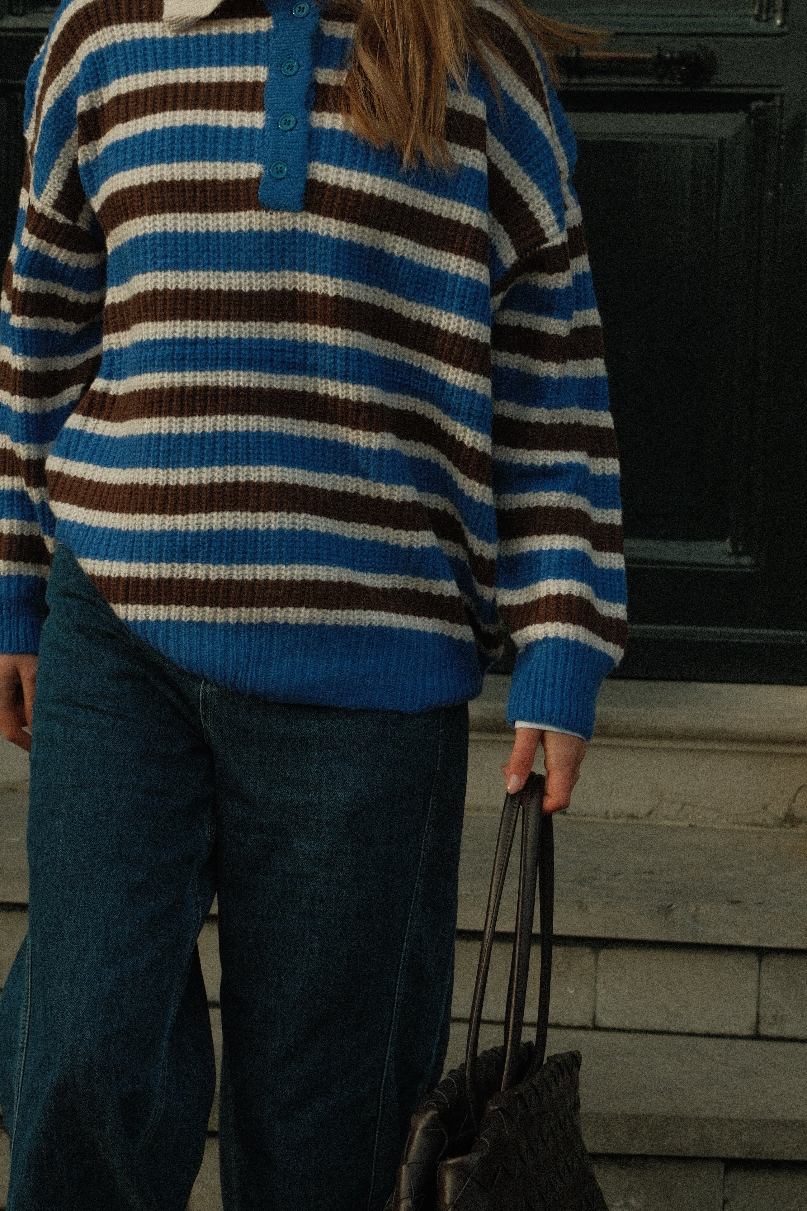 POLOKNIT STRIPED BLUE/CHOCO