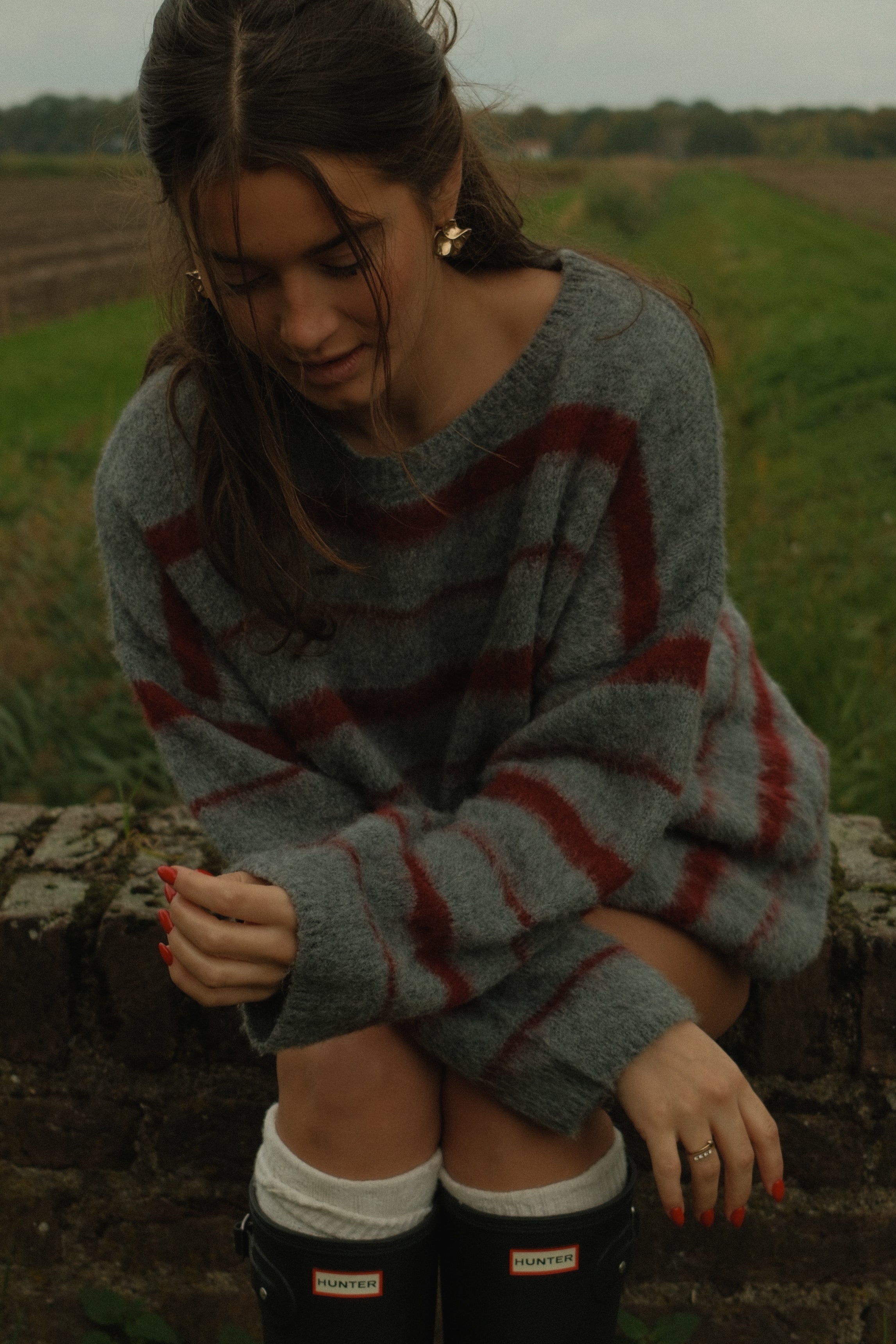 90’S STRIPE KNIT BORDEAUX/GREY