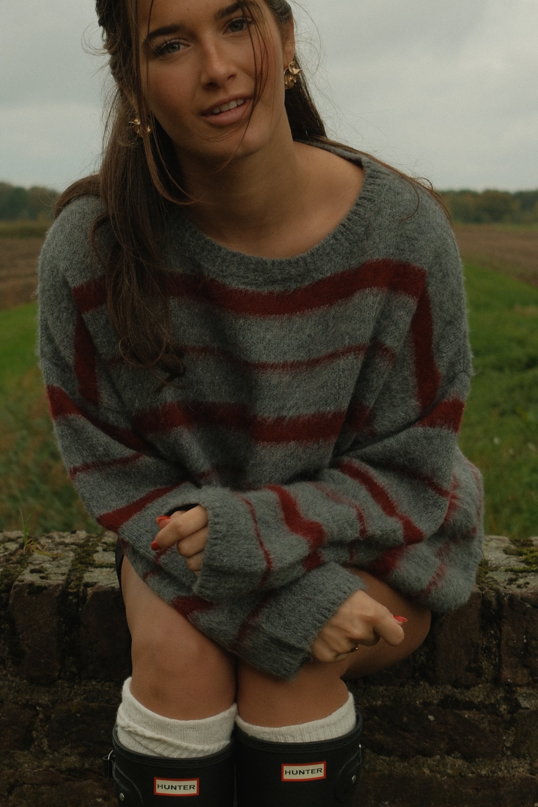 90’S STRIPE KNIT BORDEAUX/GREY