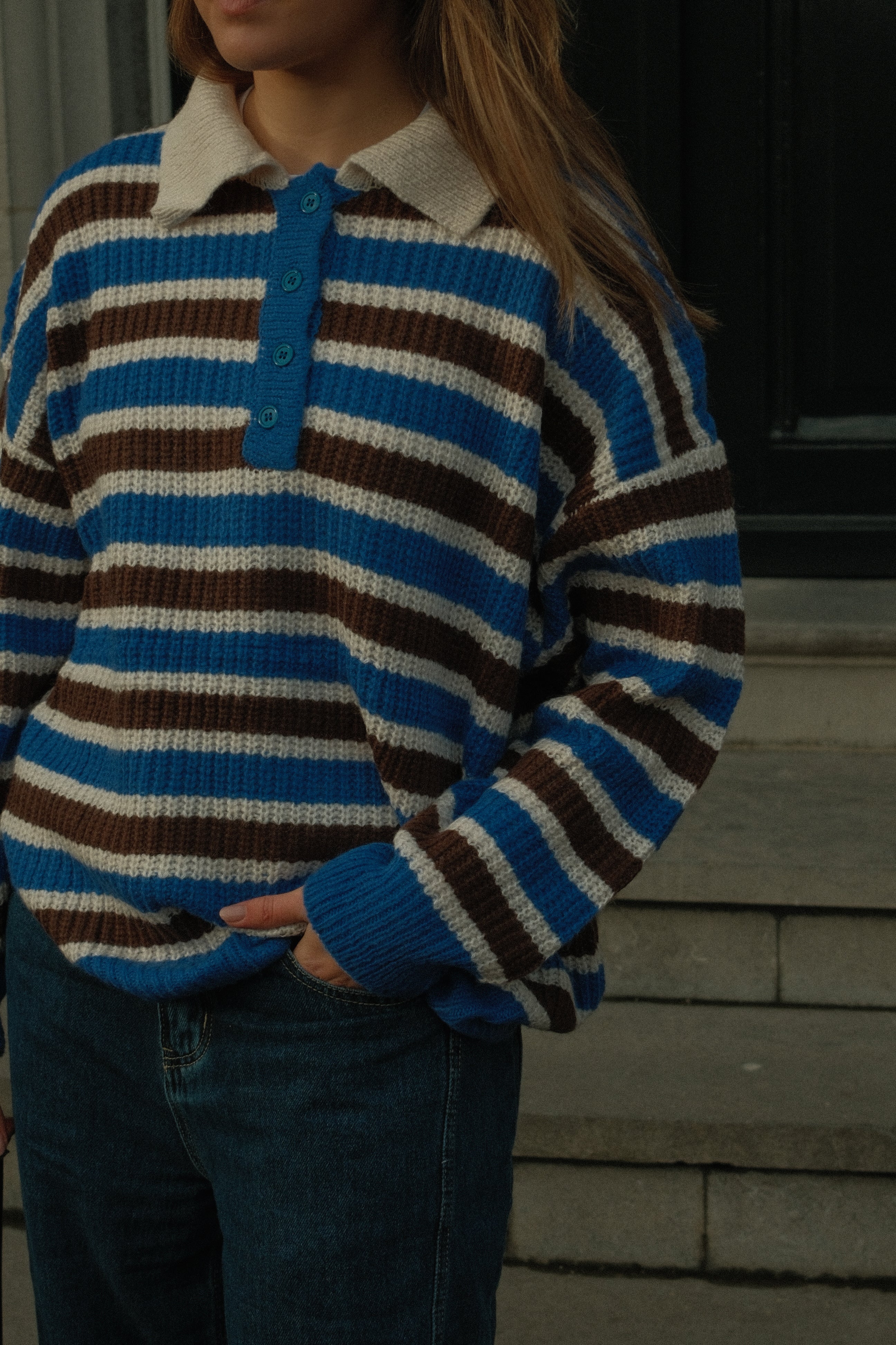 POLOKNIT STRIPED BLUE/CHOCO