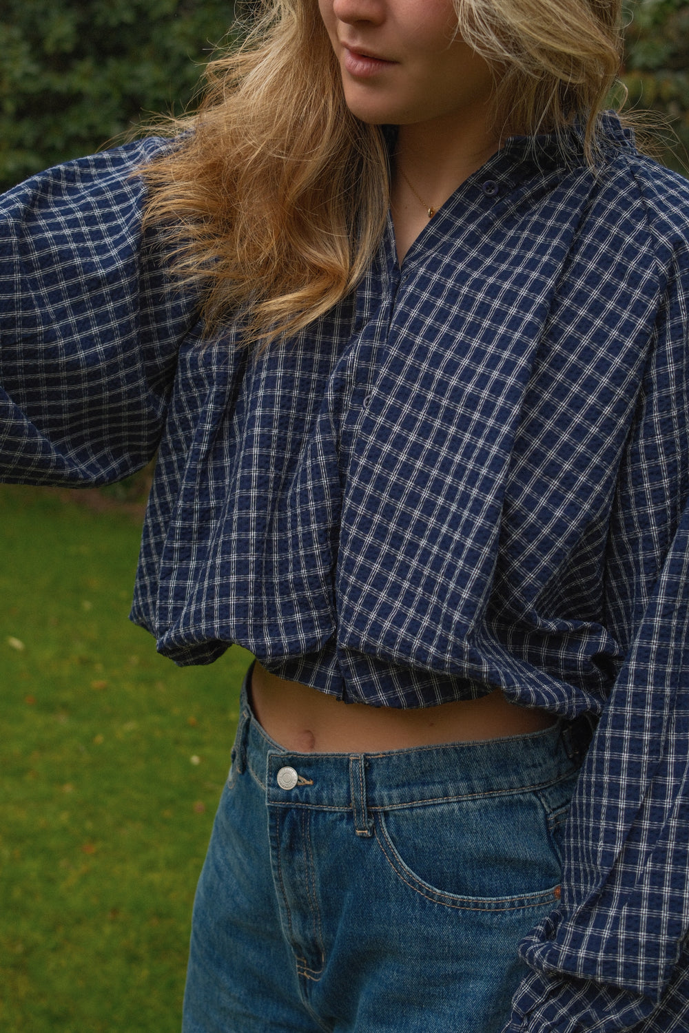 AMELIE CHECKED BLOUSE NAVY