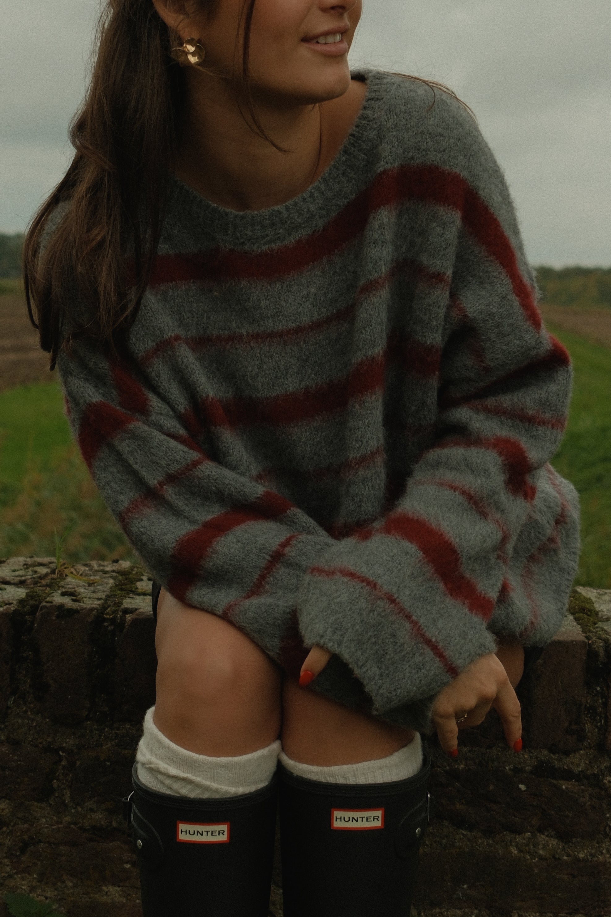 90’S STRIPE KNIT BORDEAUX/GREY