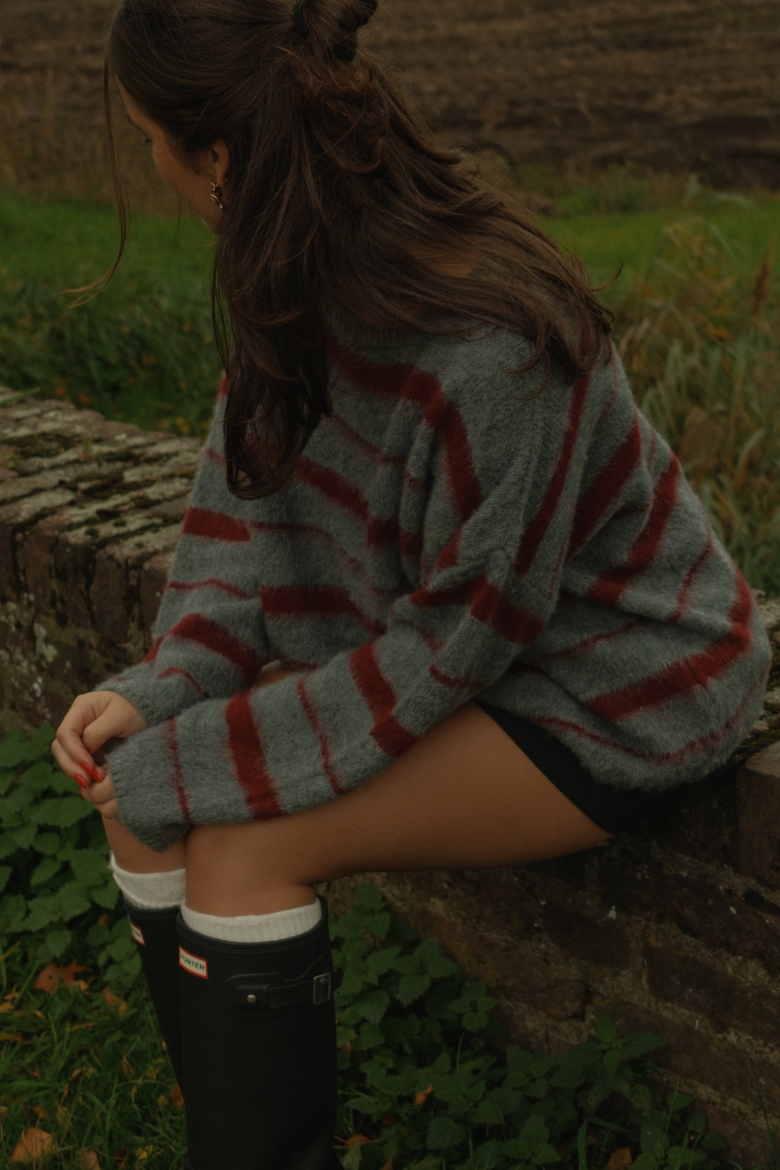 90’S STRIPE KNIT BORDEAUX/GREY