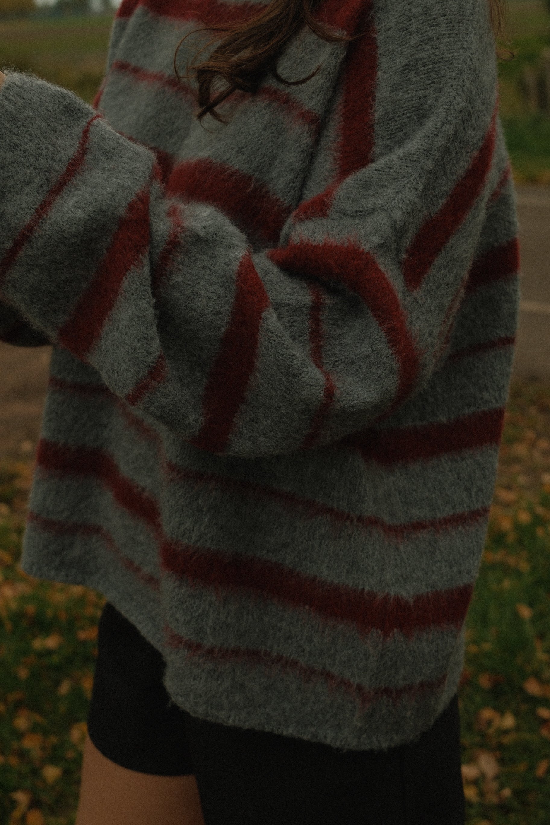 90’S STRIPE KNIT BORDEAUX/GREY