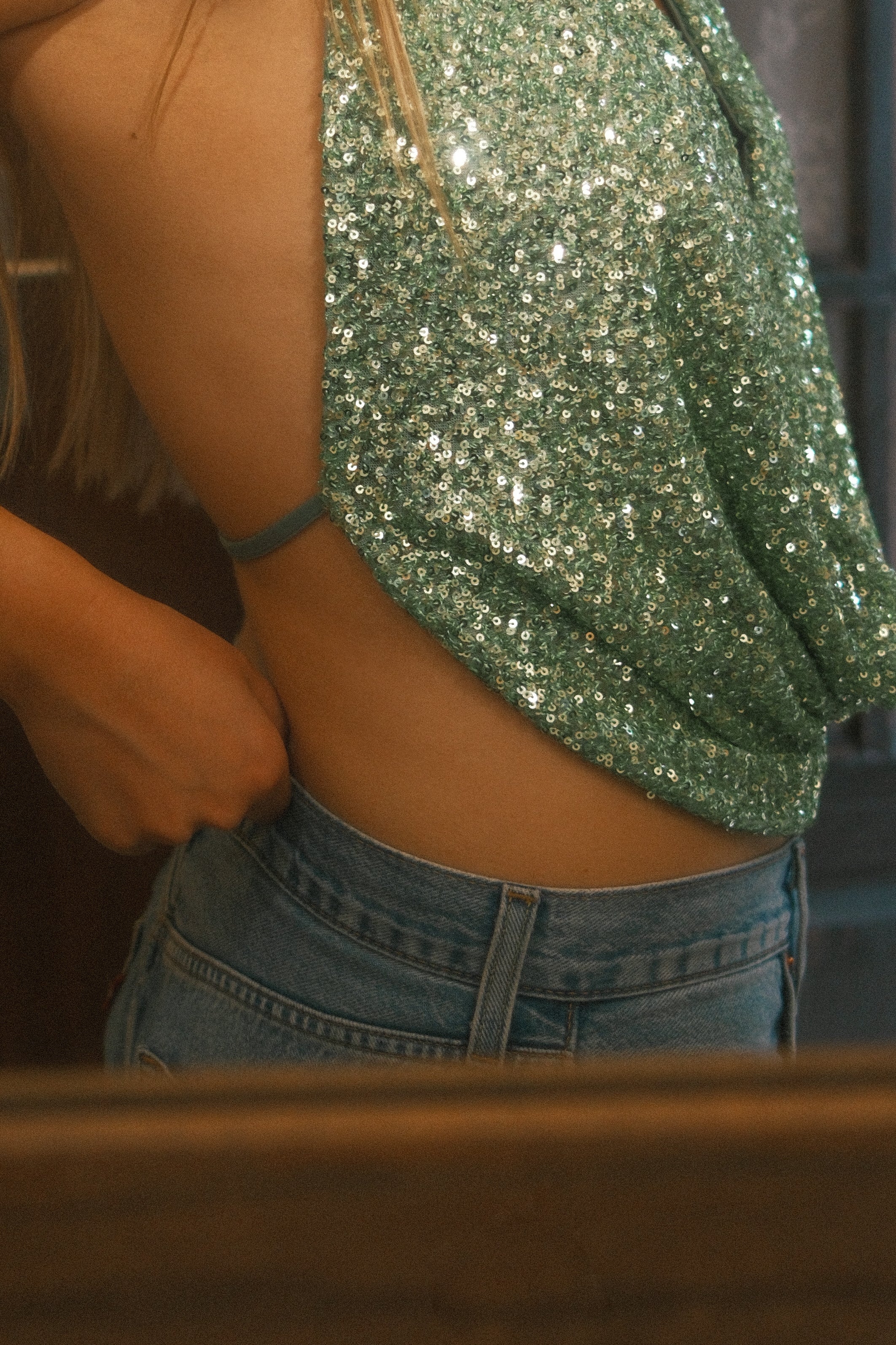 CHARLIE GLITTER TOP GREEN