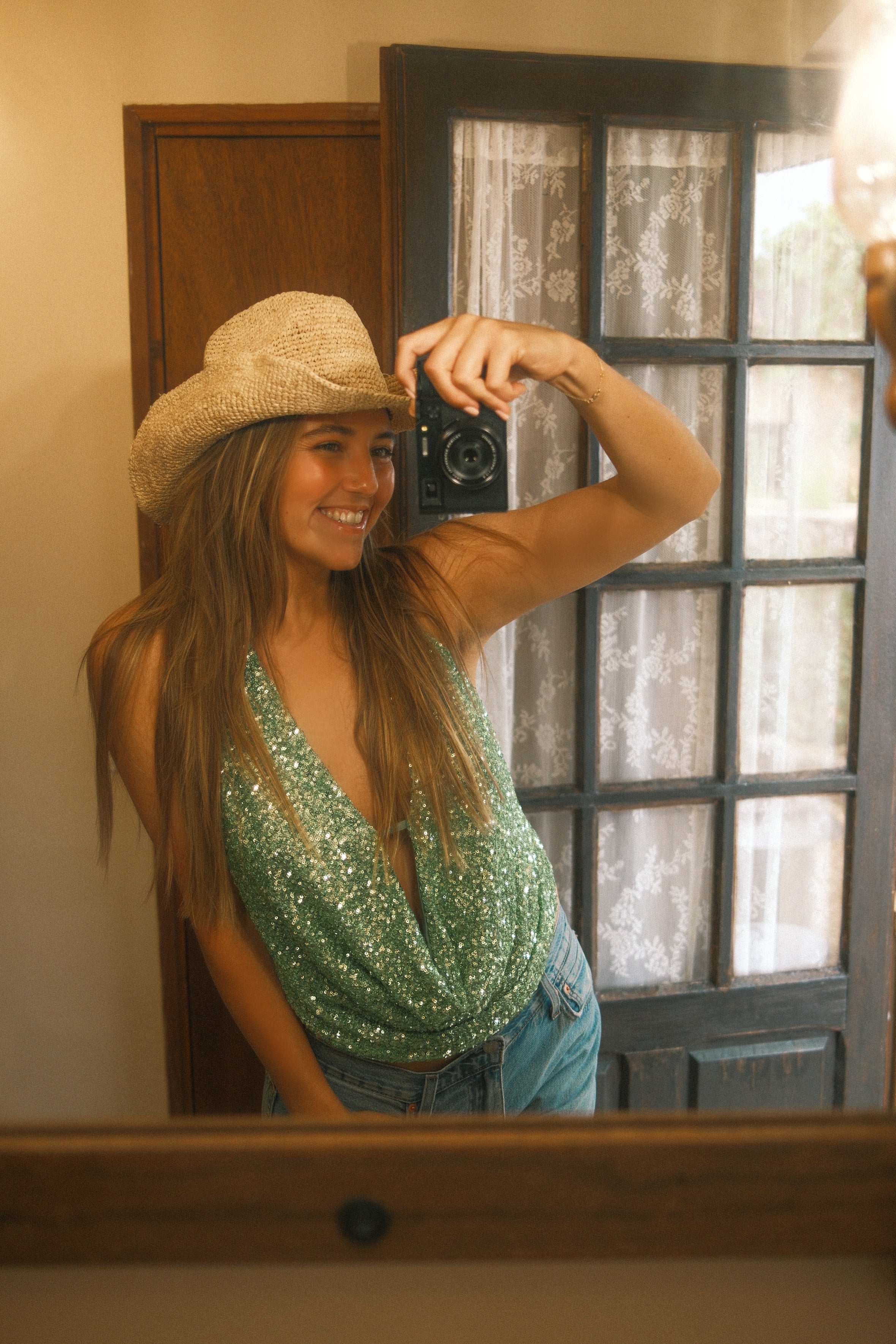 CHARLIE GLITTER TOP GREEN