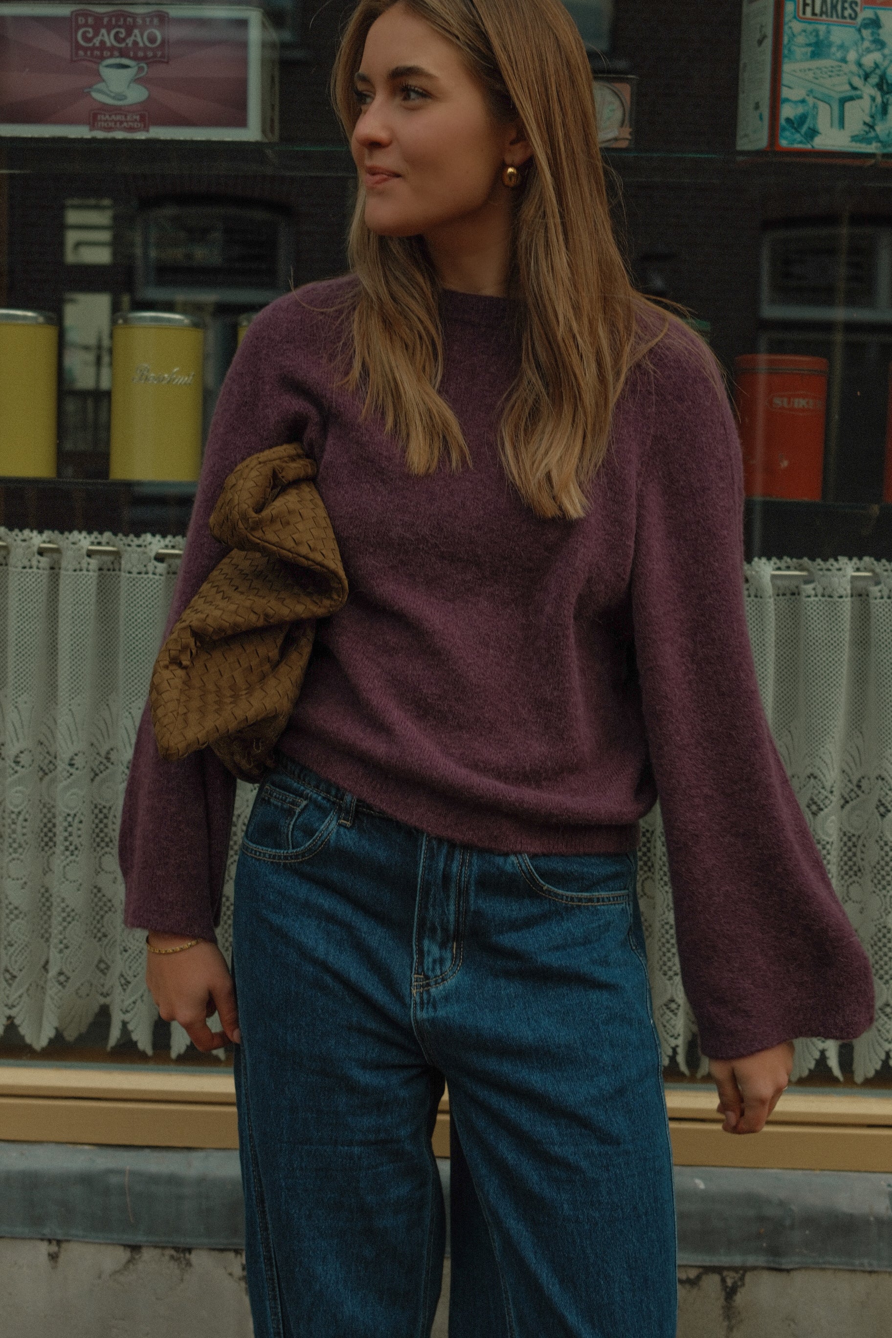 WIDE SLEEVE SARAH KNIT AUBERGINE