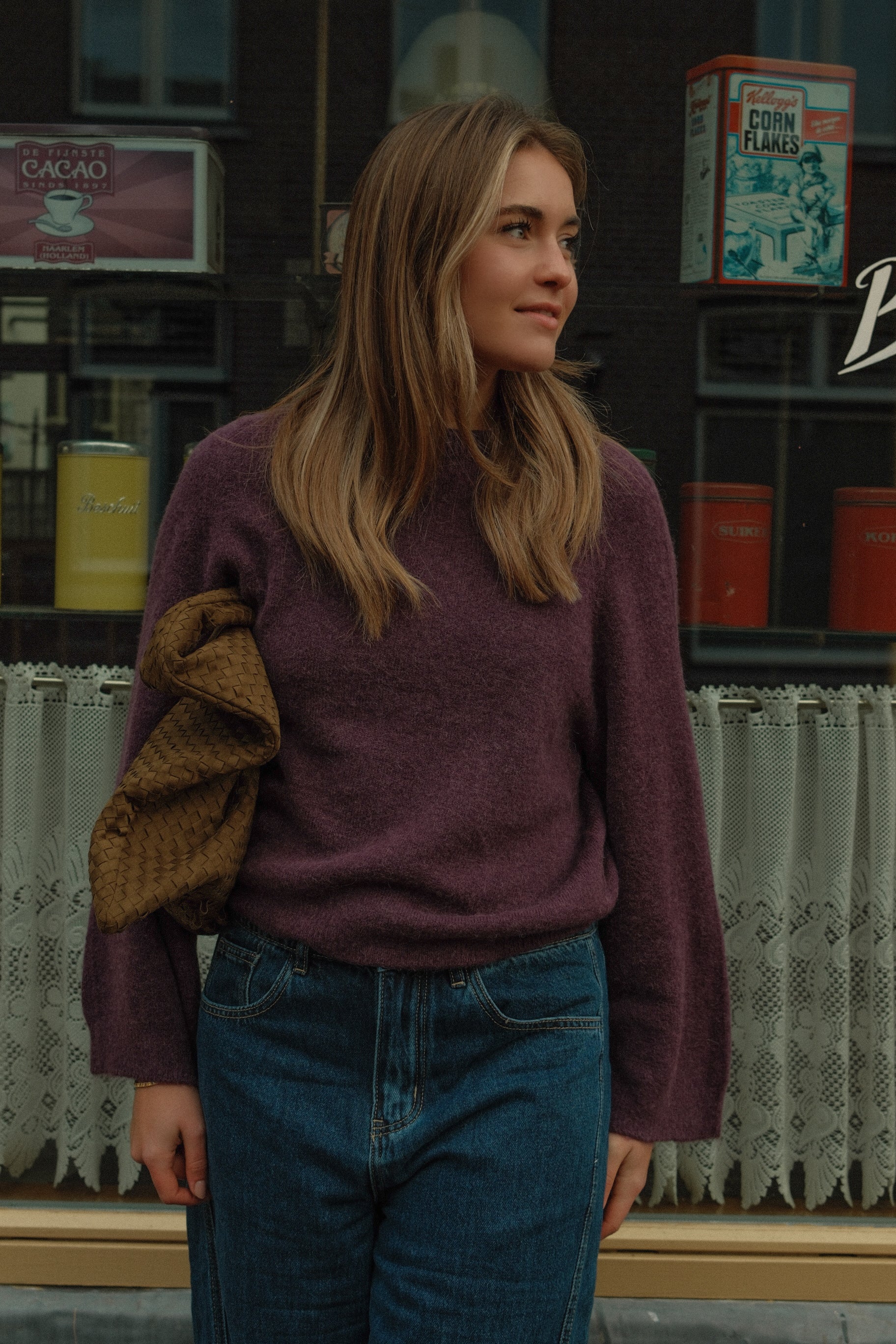 WIDE SLEEVE SARAH KNIT AUBERGINE