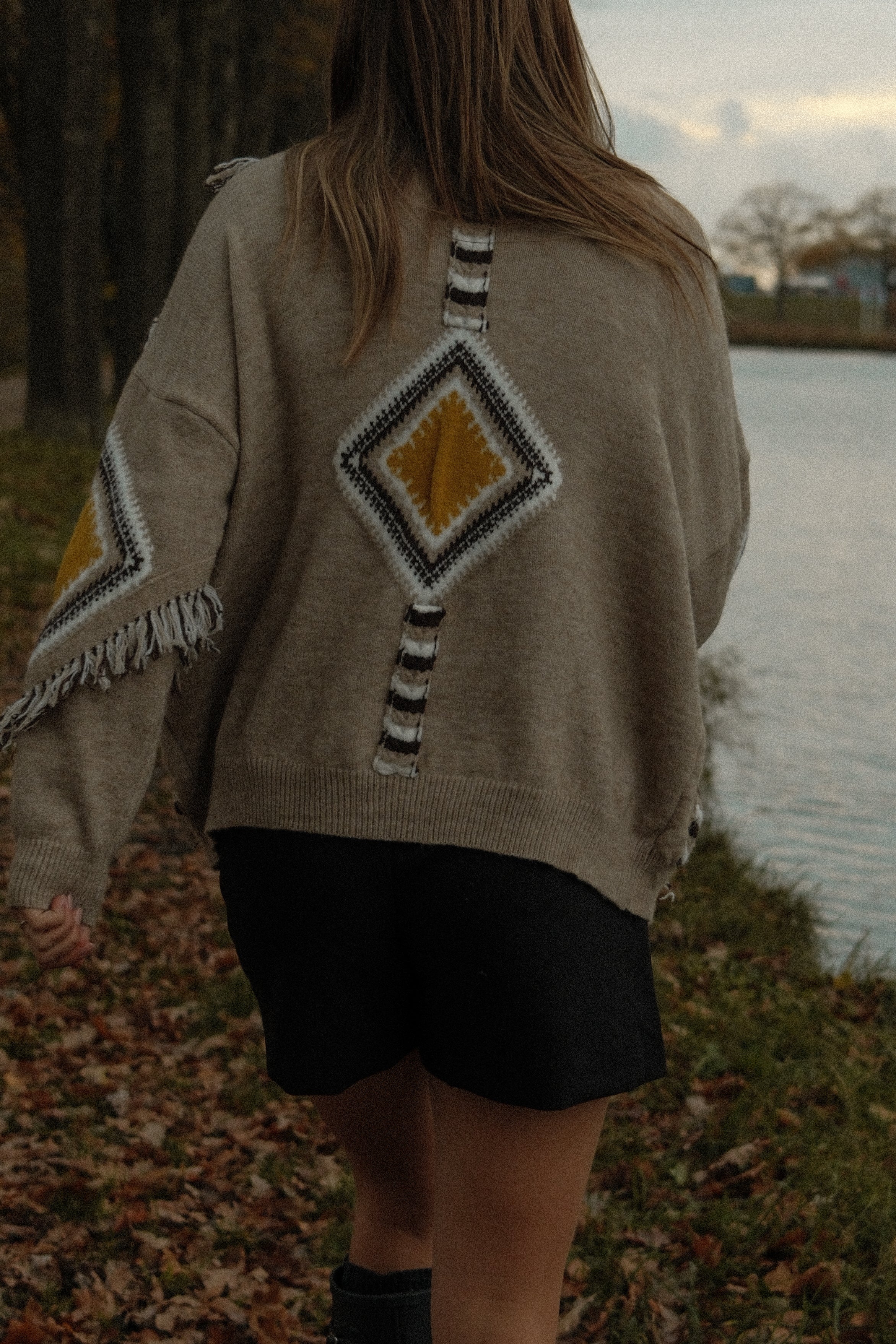 DAKOTA FRINGE CARDIGAN YELLOW/TAUPE