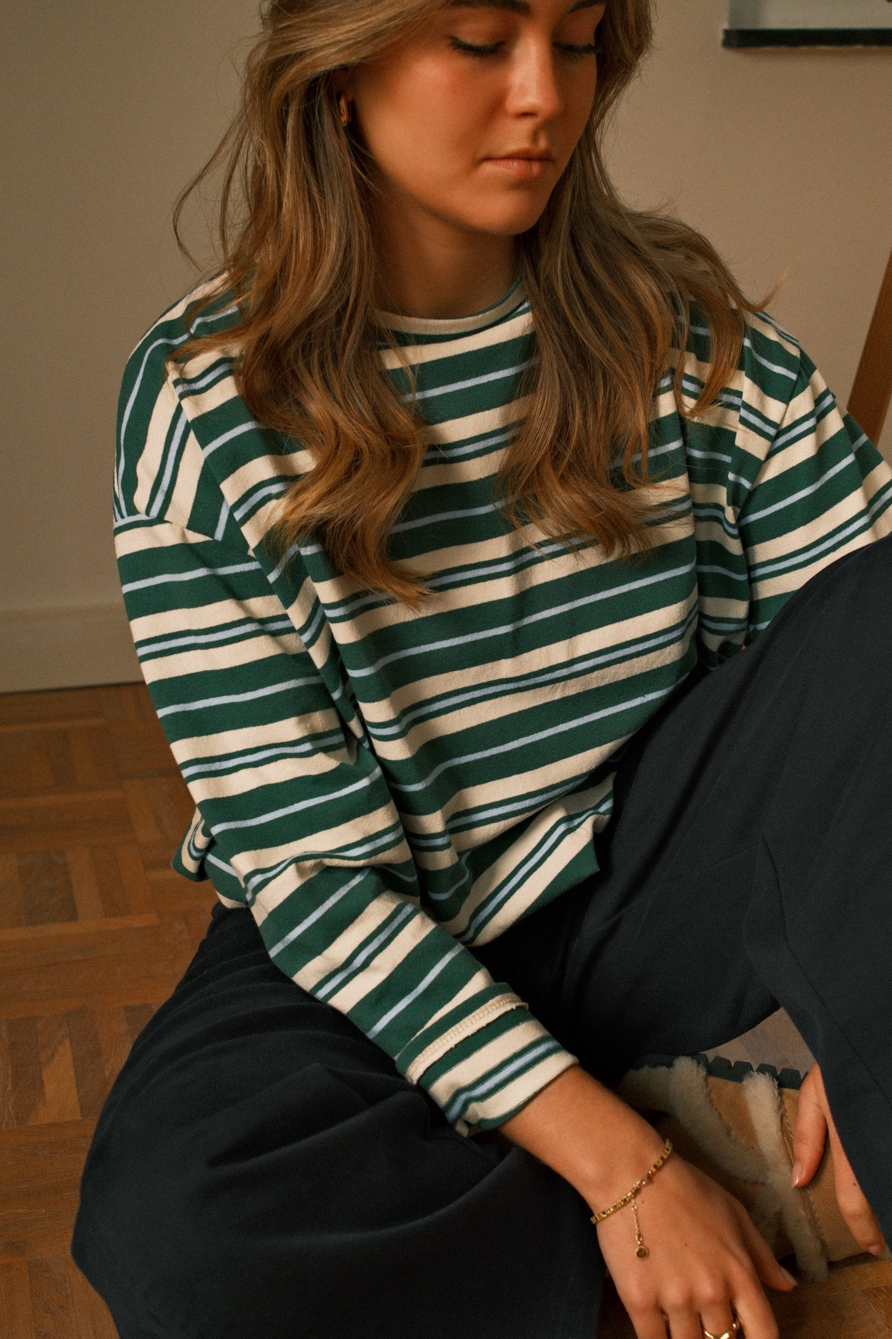 STRIPED ELISE BALLOON LONGSLEEVE GREEN