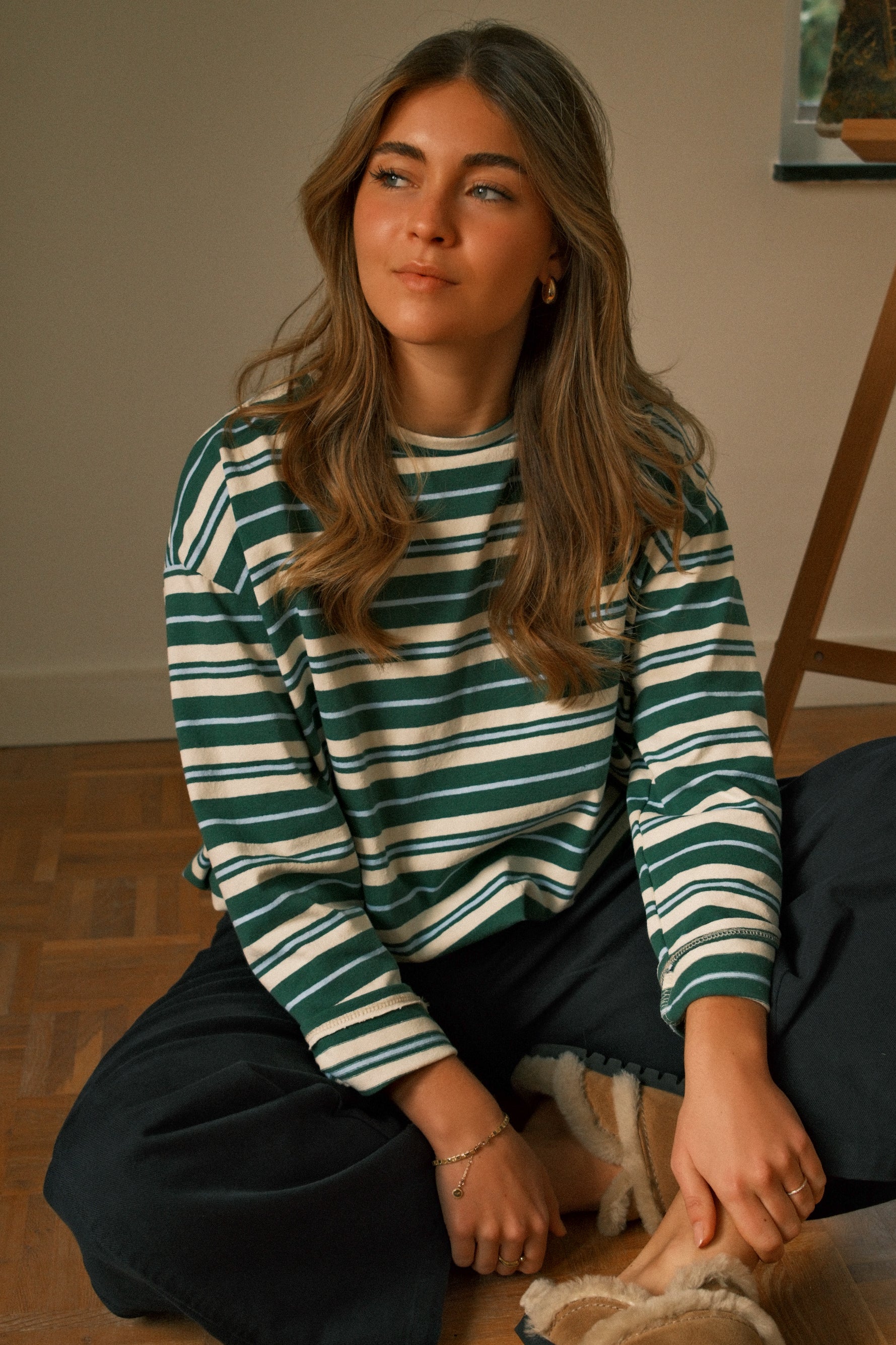 STRIPED ELISE BALLOON LONGSLEEVE GREEN