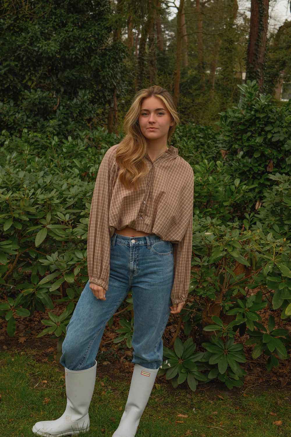 AMELIE CHECKED BLOUSE HAZELNUT