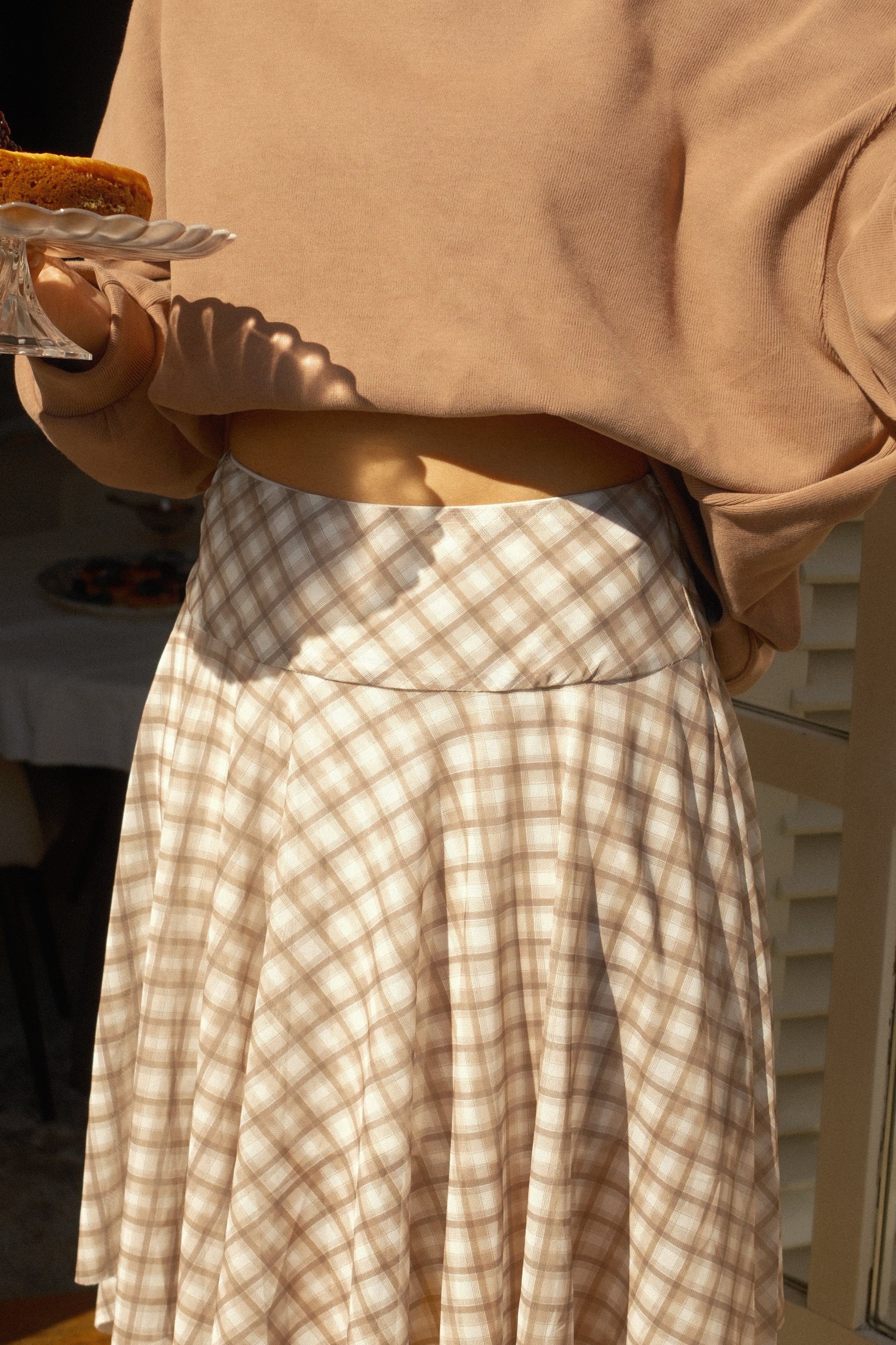 CHECKED PIEN SKIRT TAUPE