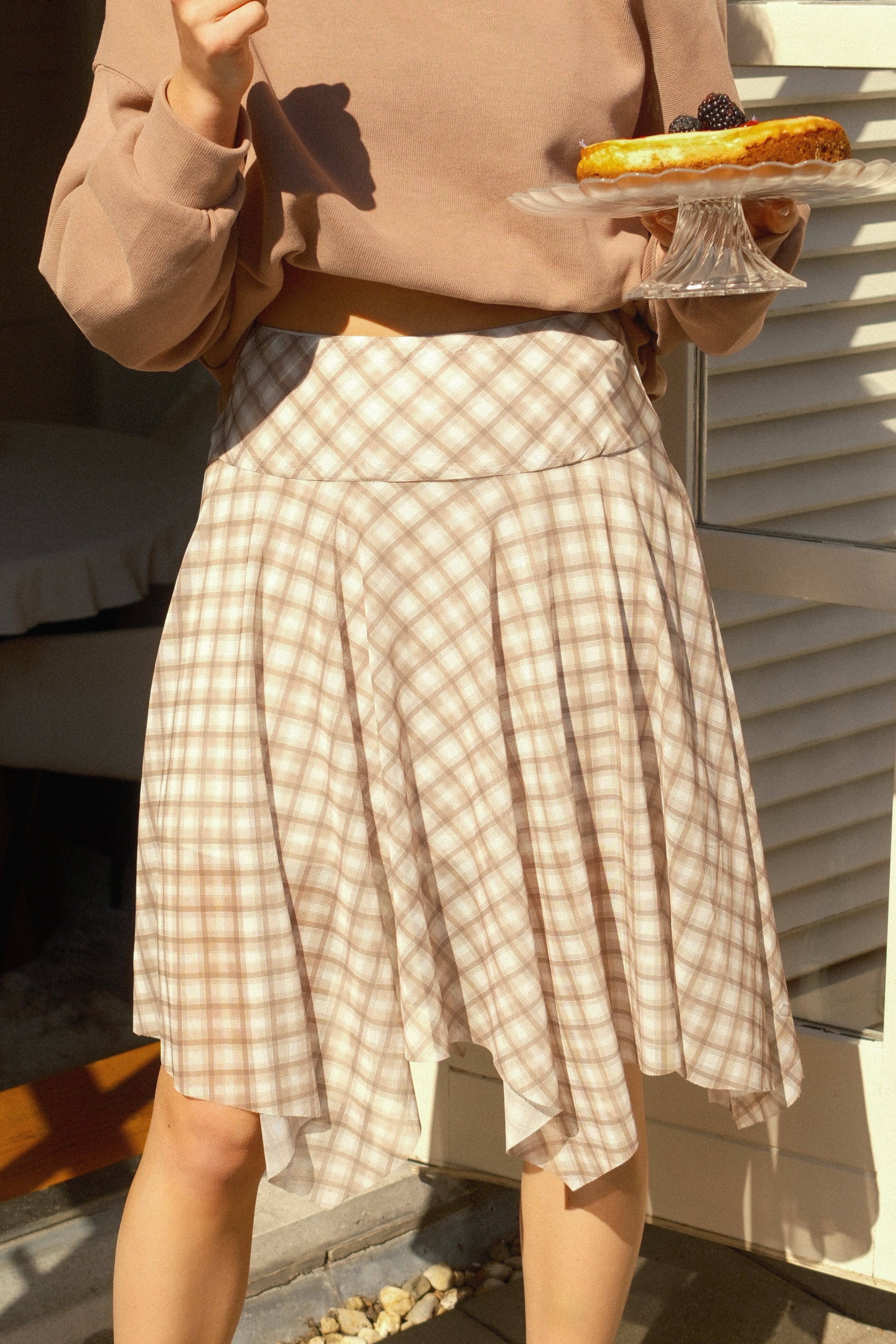 CHECKED PIEN SKIRT TAUPE