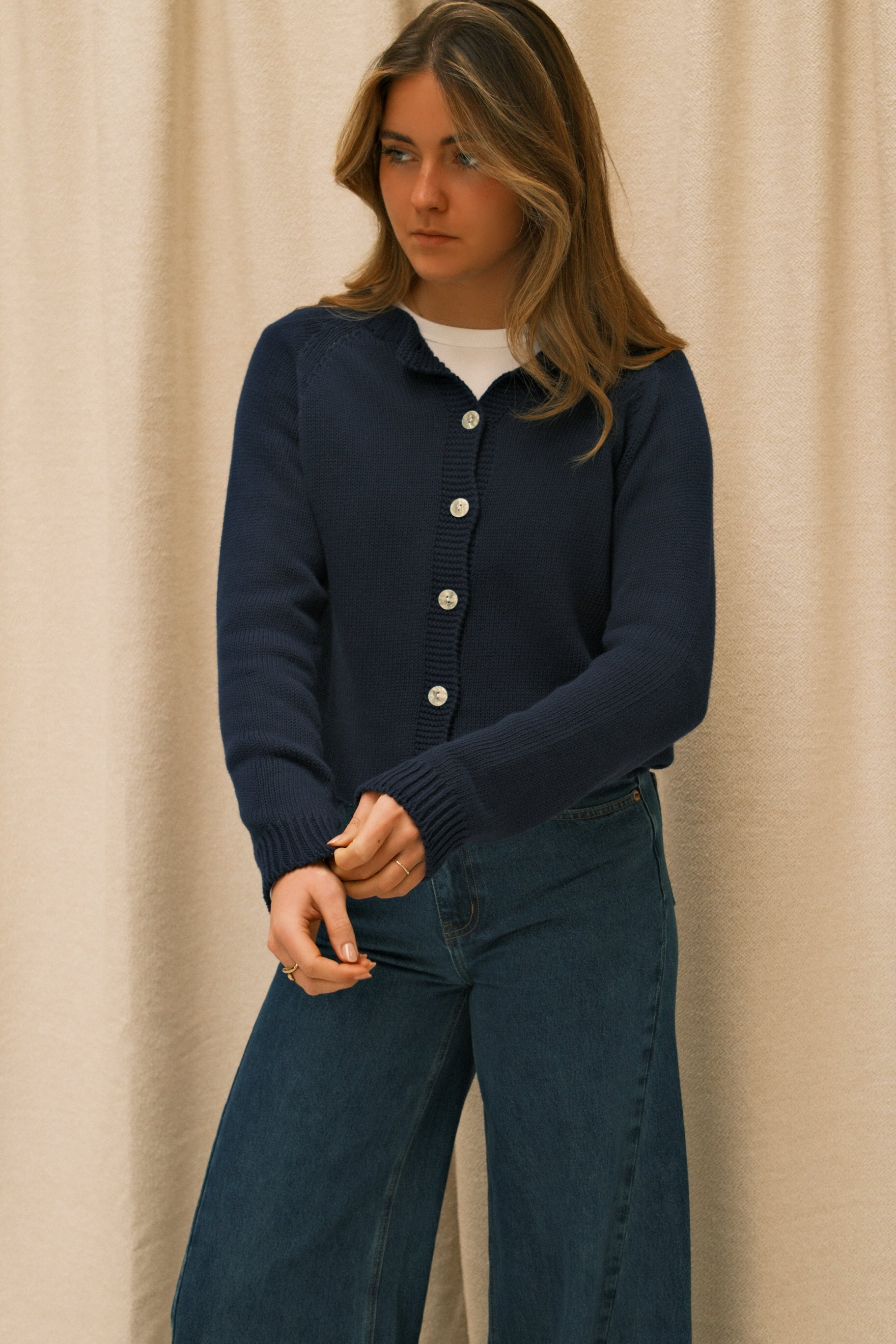 COTTON TESS CARDIGAN NAVY