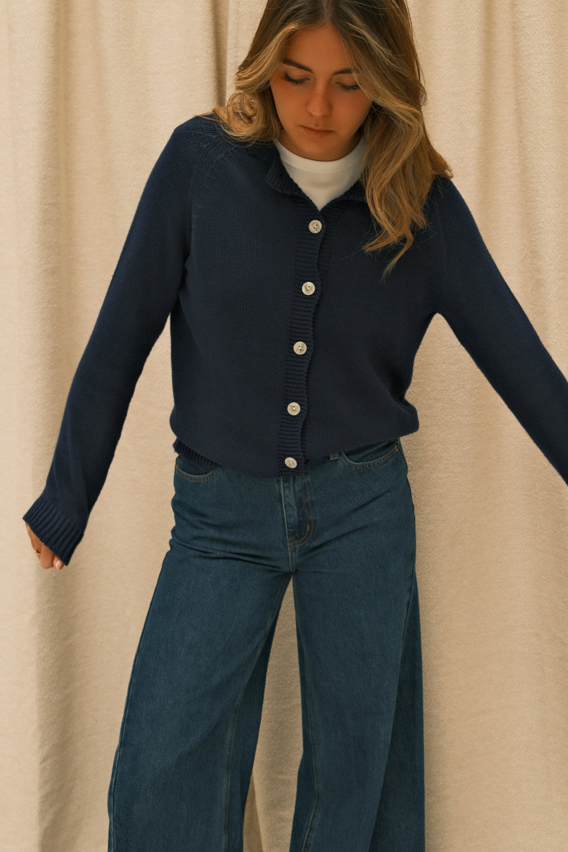 COTTON TESS CARDIGAN NAVY