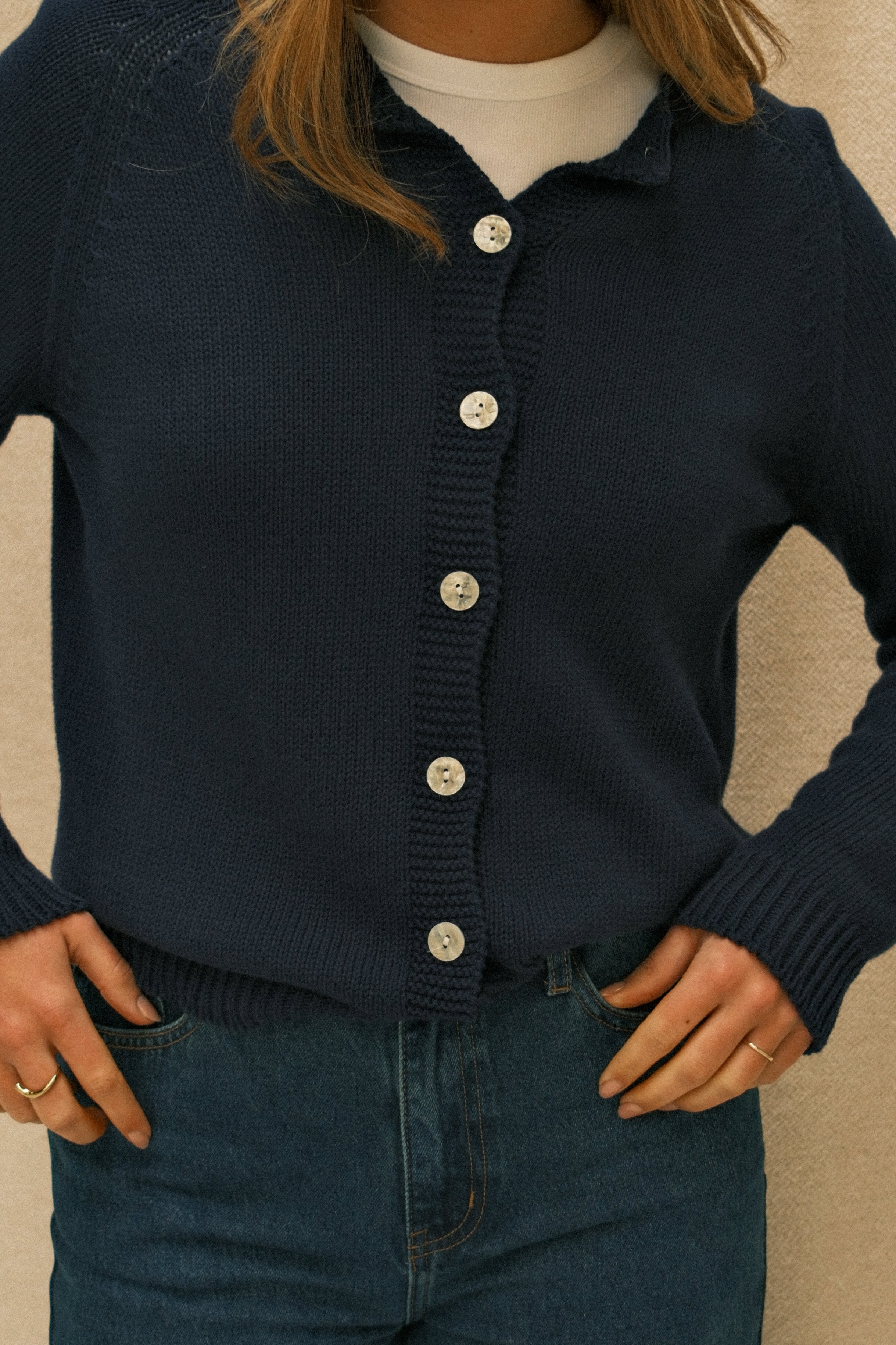 COTTON TESS CARDIGAN NAVY