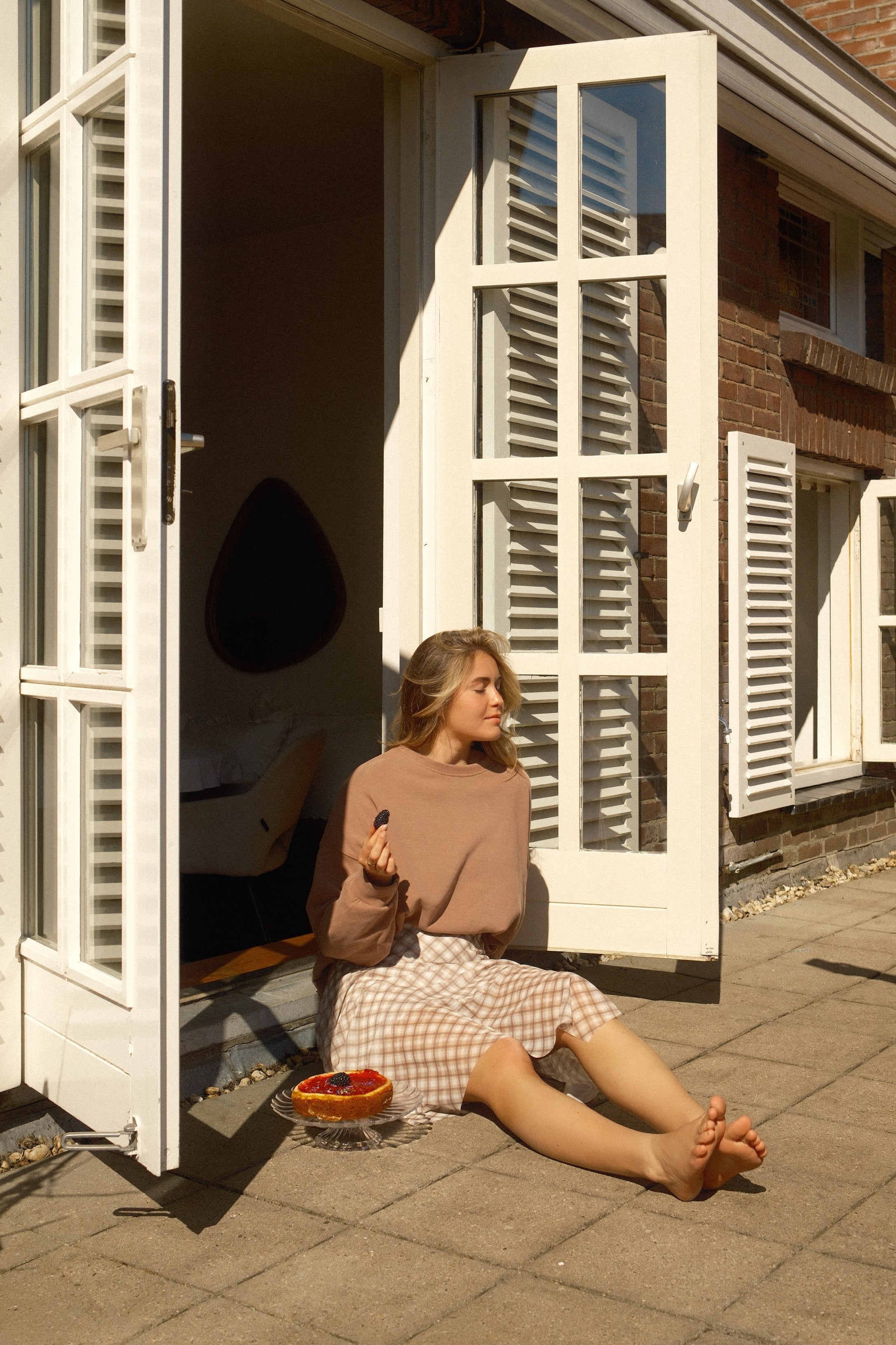 CHECKED PIEN SKIRT TAUPE