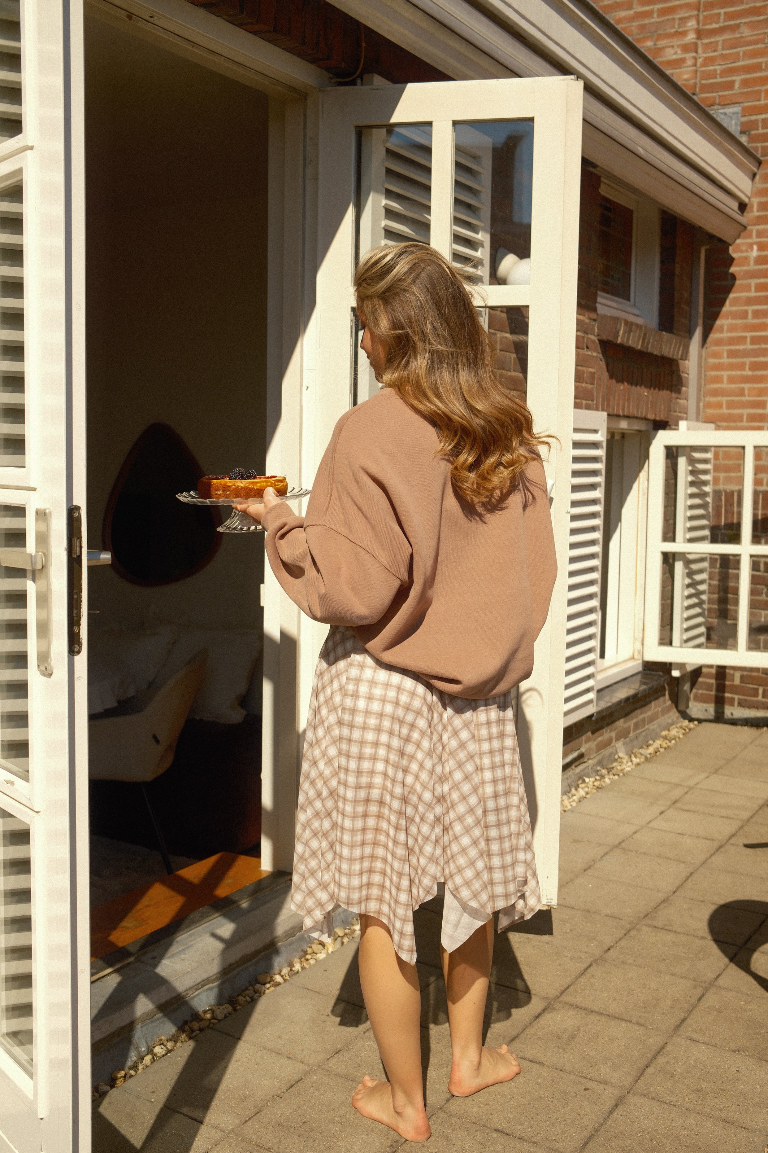 CHECKED PIEN SKIRT TAUPE