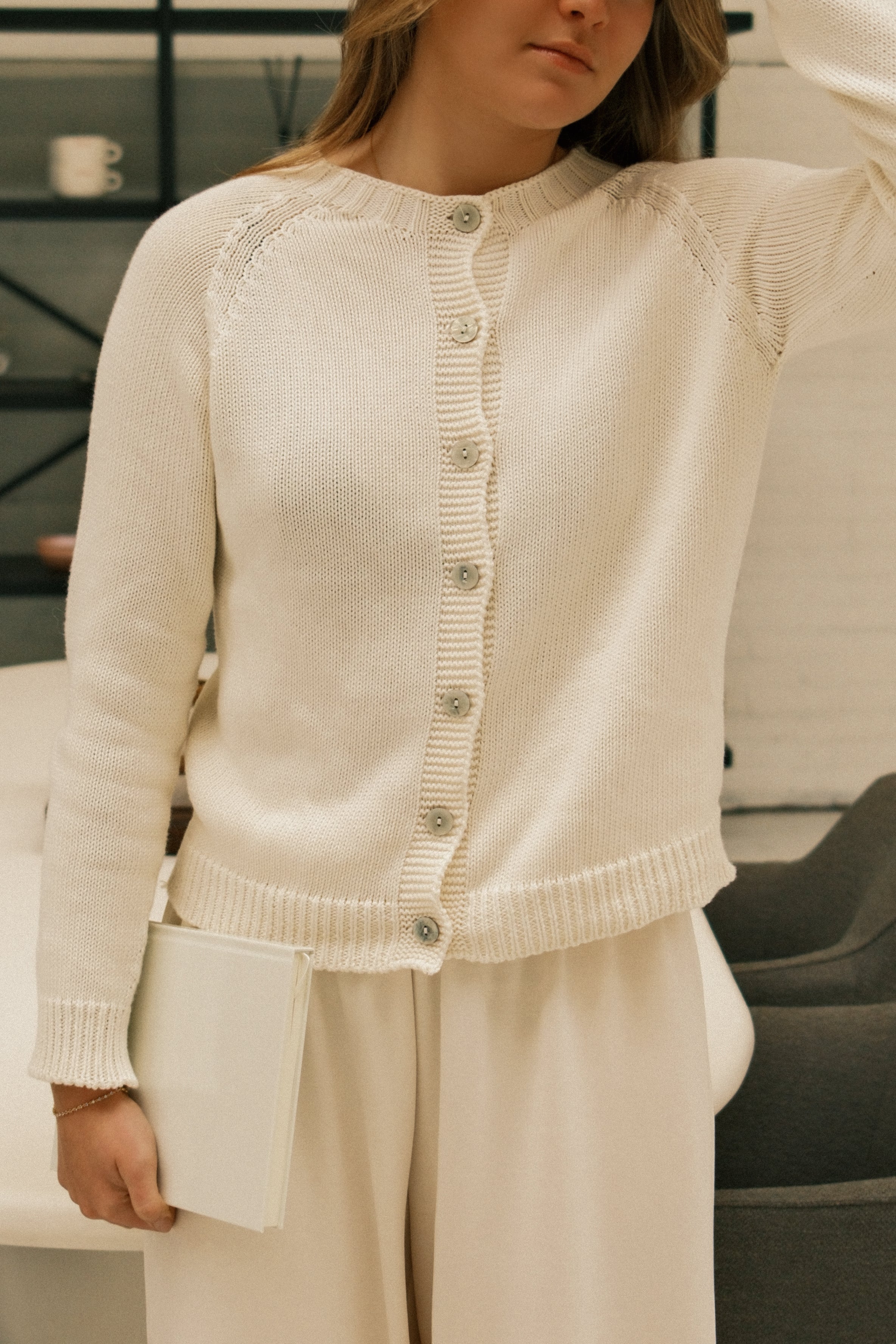 COTTON TESS CARDIGAN ECRU