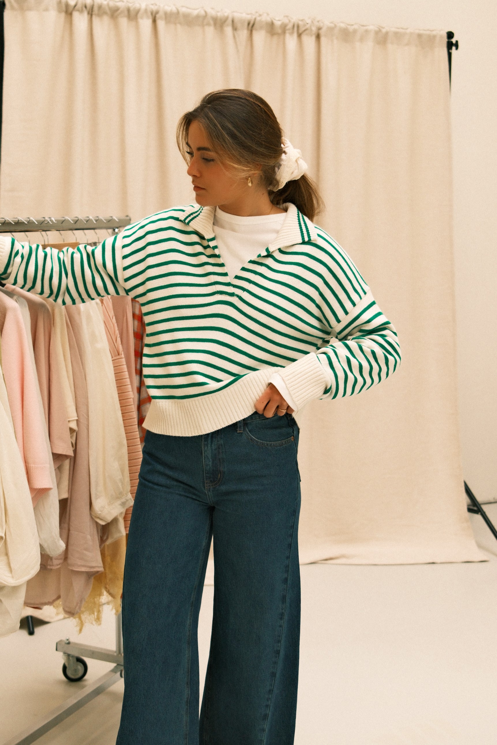 STRIPED COTTON POLO GREEN