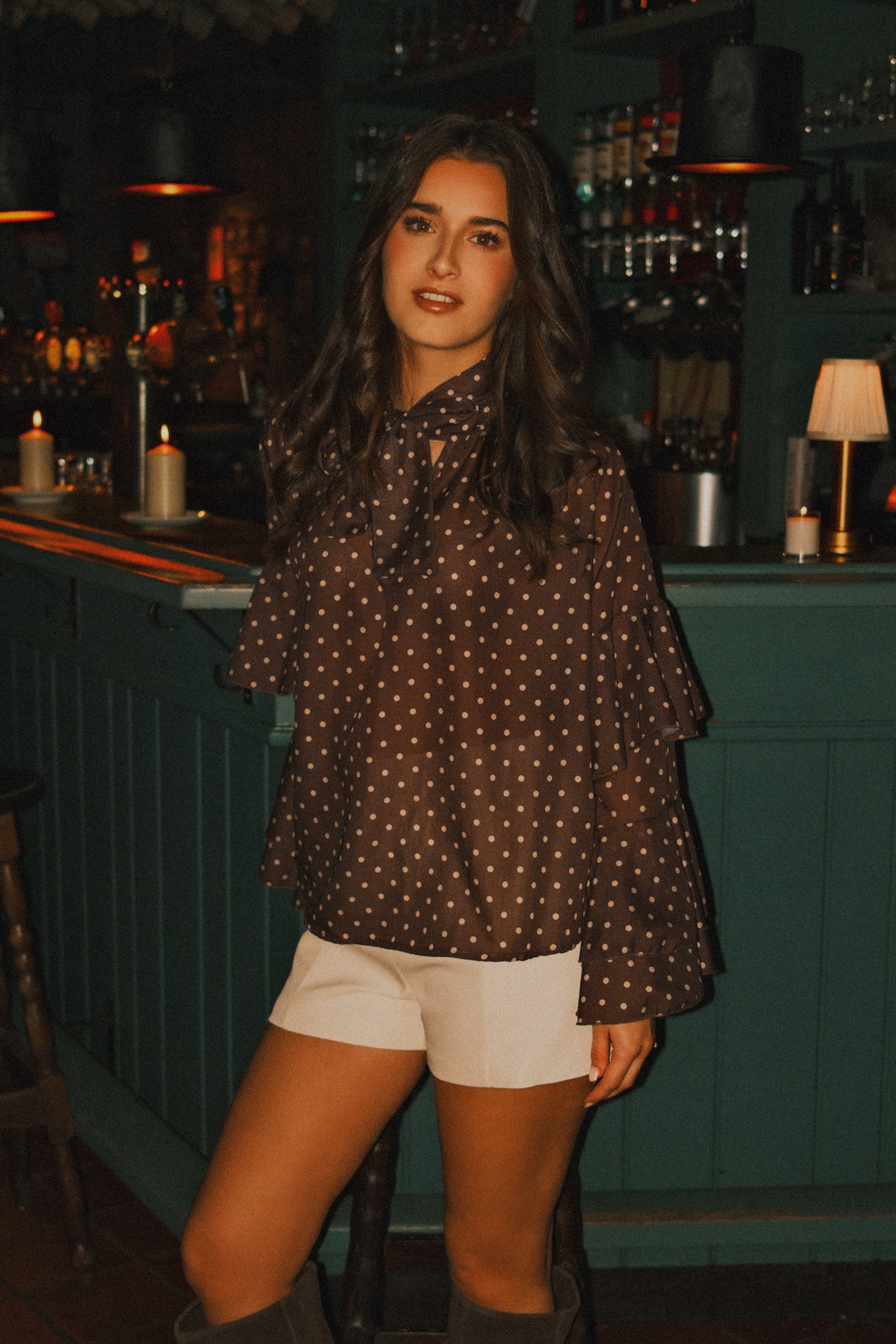 POLKADOT HOLIDAY BLOUSE CHOCO