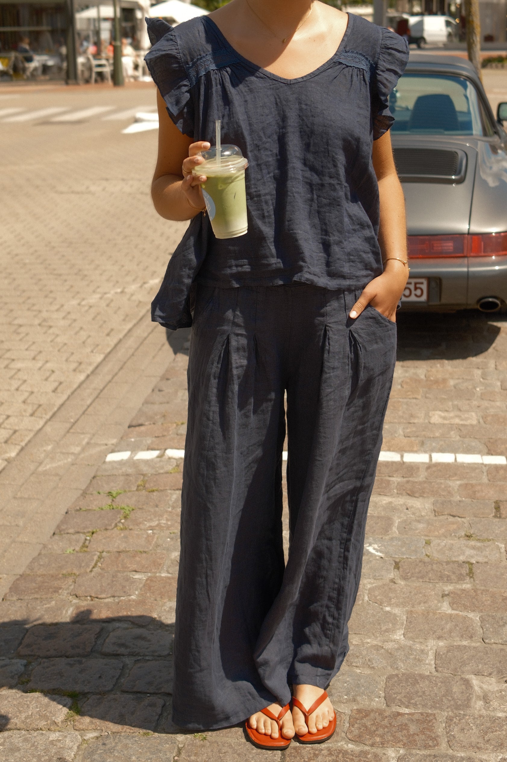 WIDE LINNEN PANTALON NAVY