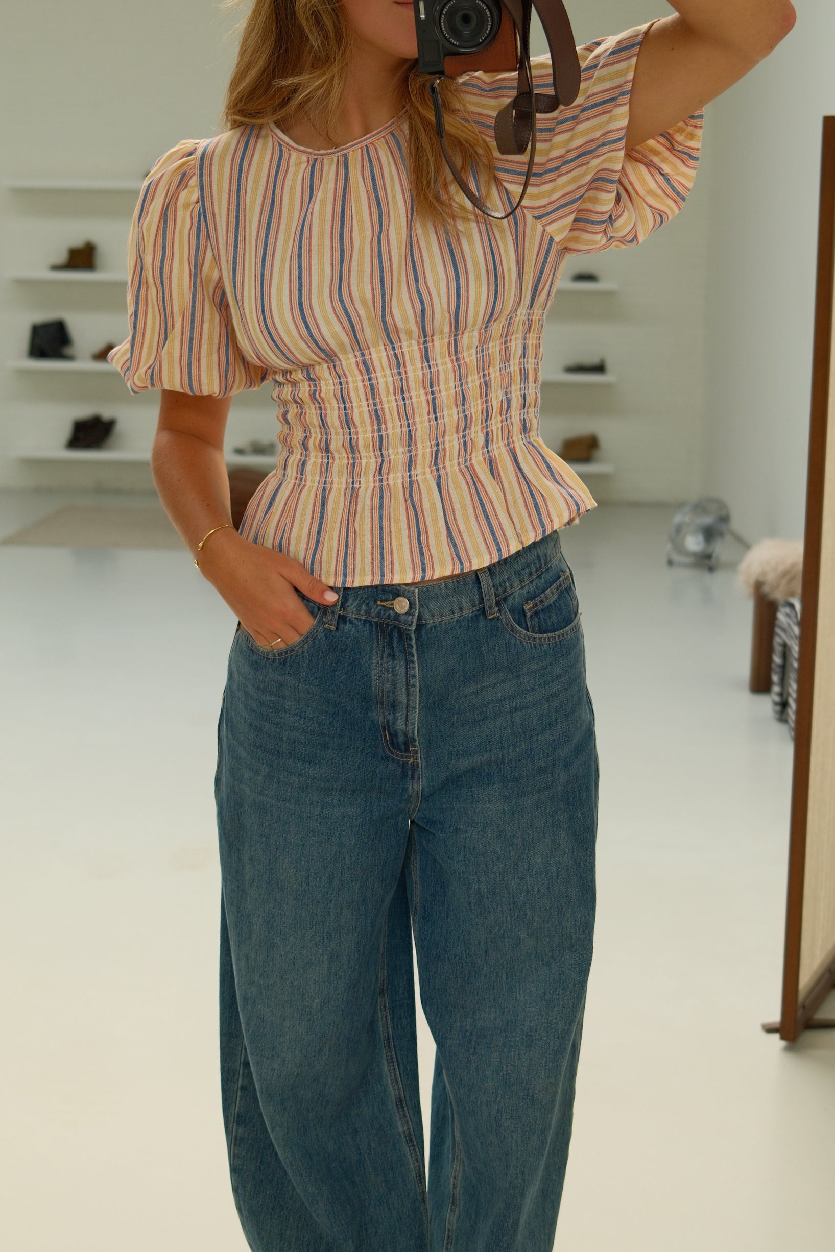 COTTON TAILORED TOP PINK/ORANGE/BLUE