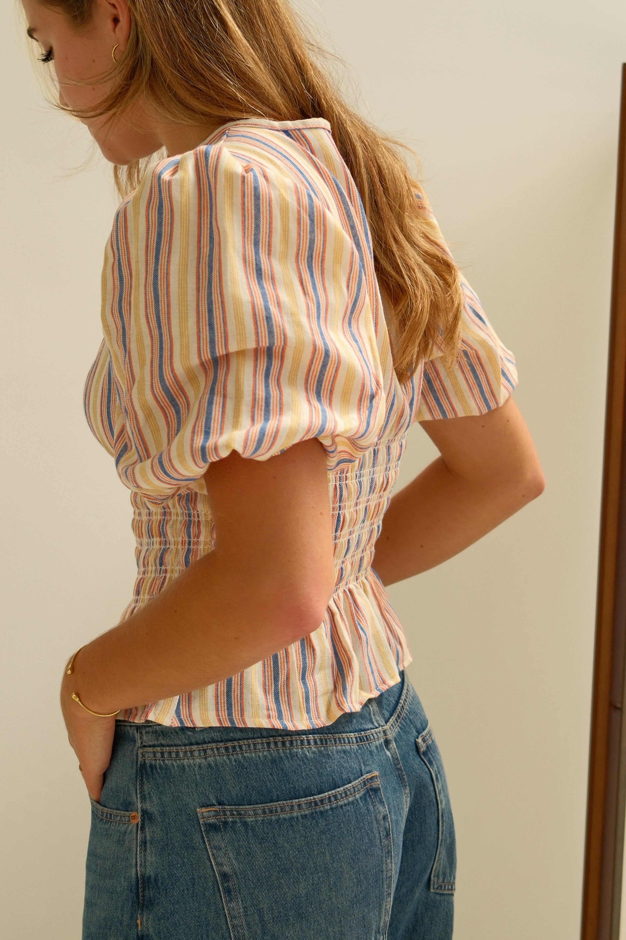 COTTON TAILORED TOP PINK/ORANGE/BLUE