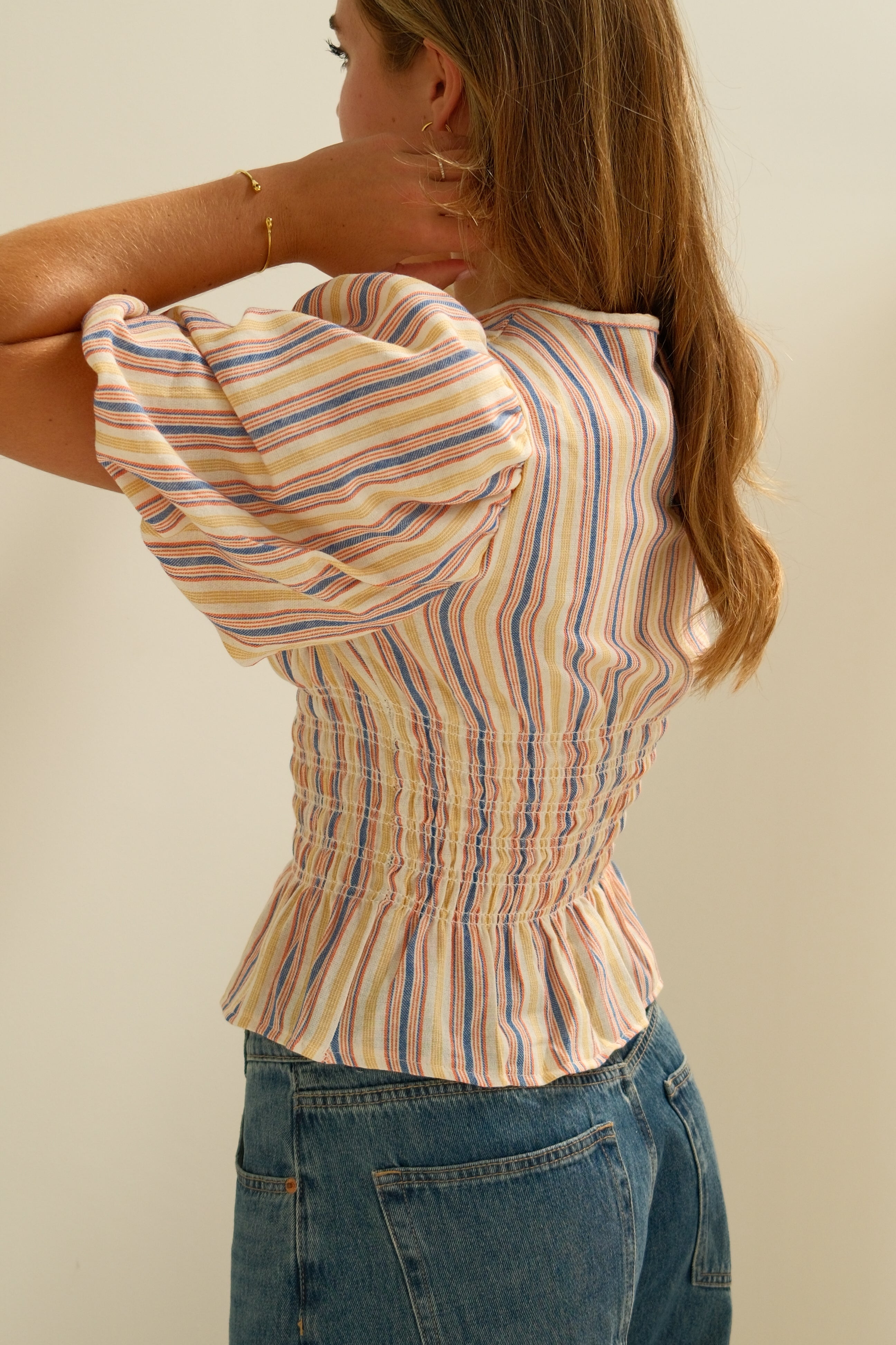 COTTON TAILORED TOP PINK/ORANGE/BLUE