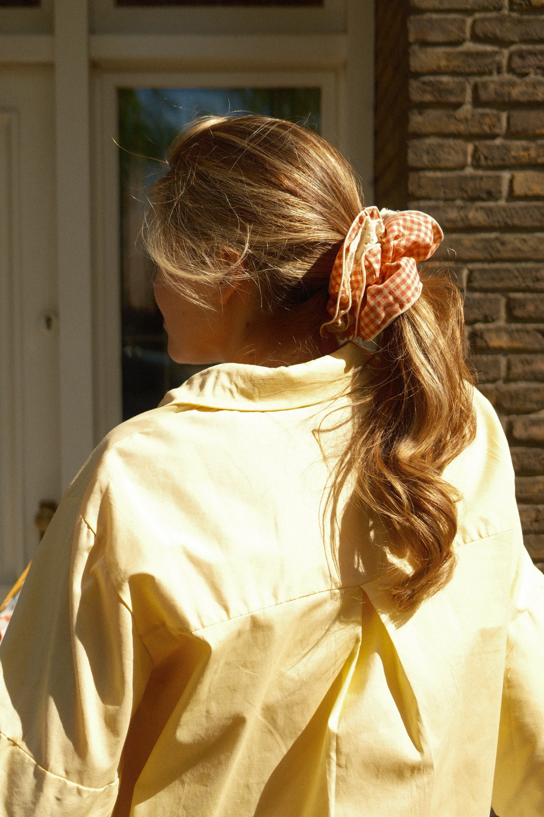 CHECKED RED APRIL SCRUNCHIE