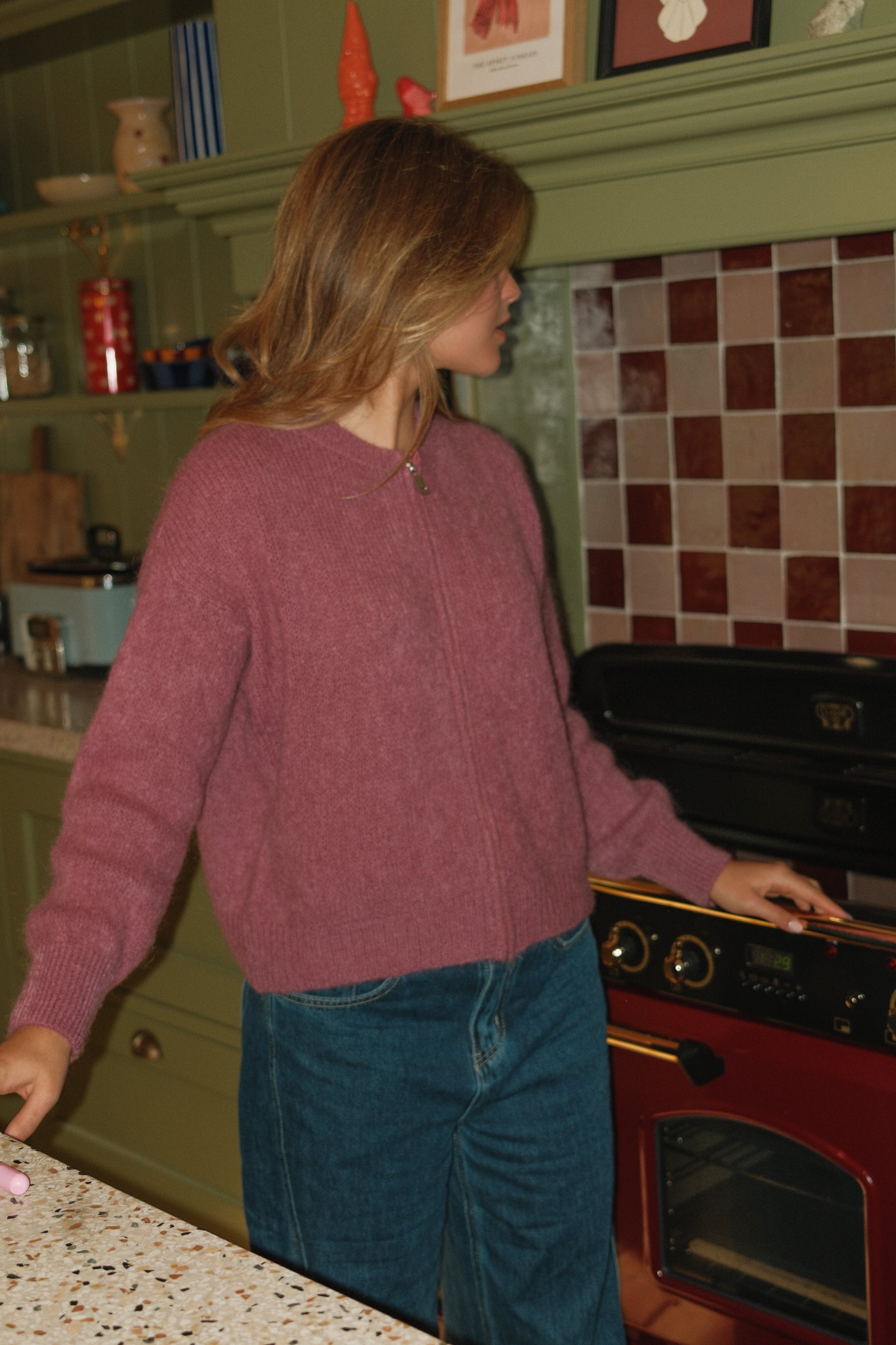 THE SOFIA ZIP CARDIGAN DUSTY ROSE