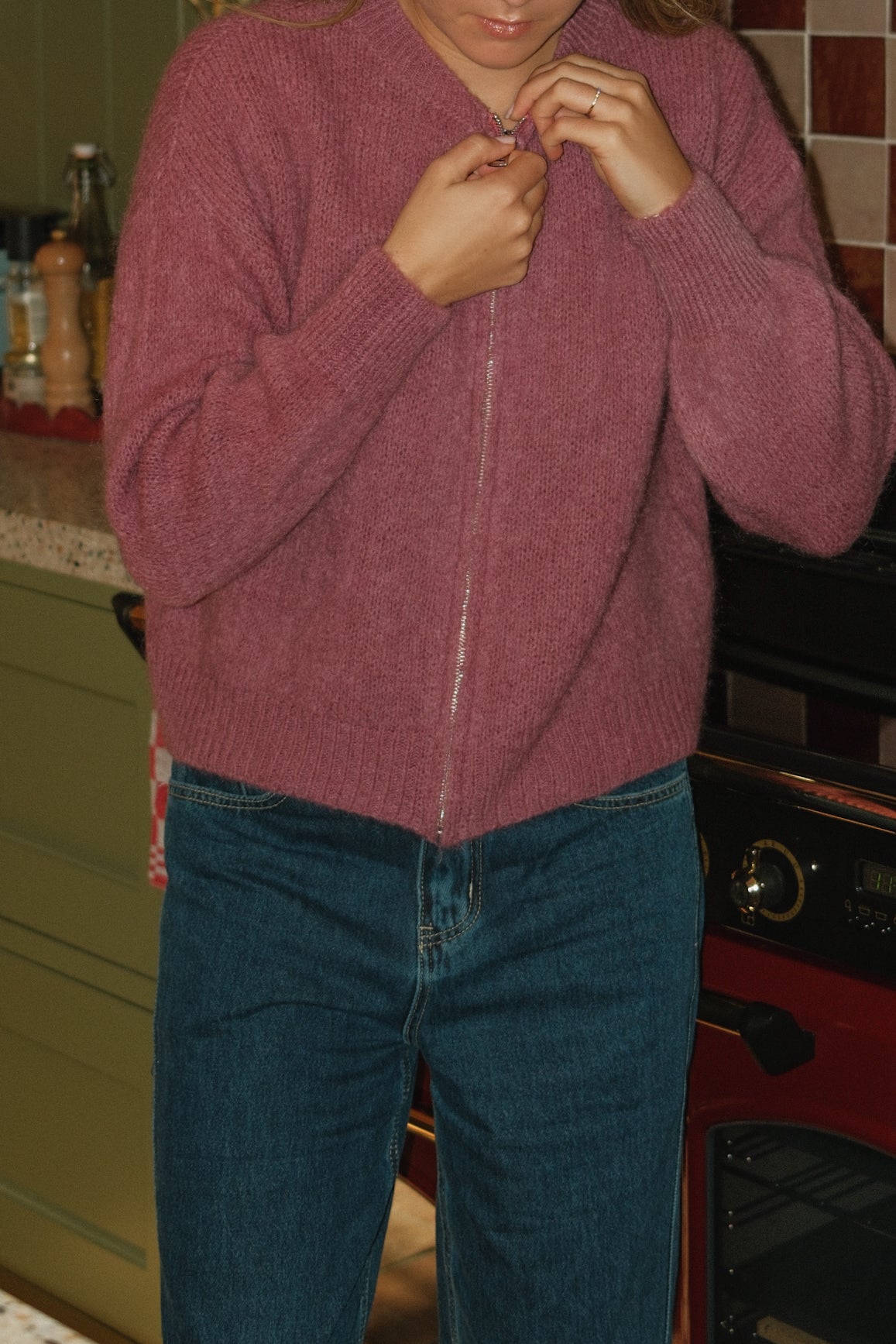 THE SOFIA ZIP CARDIGAN DUSTY ROSE