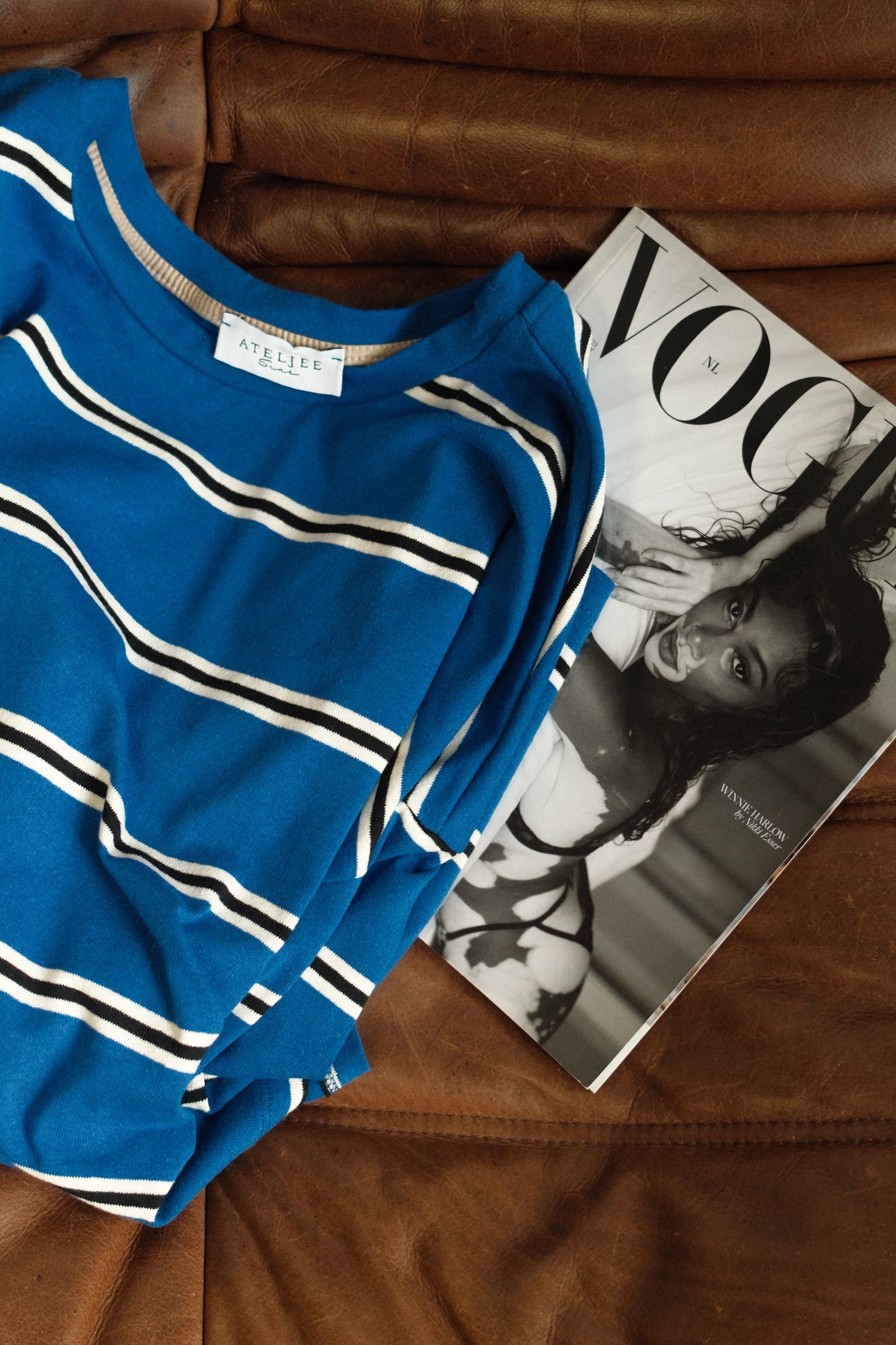 THE STRIPED FLARE TEE COBALT BLUE