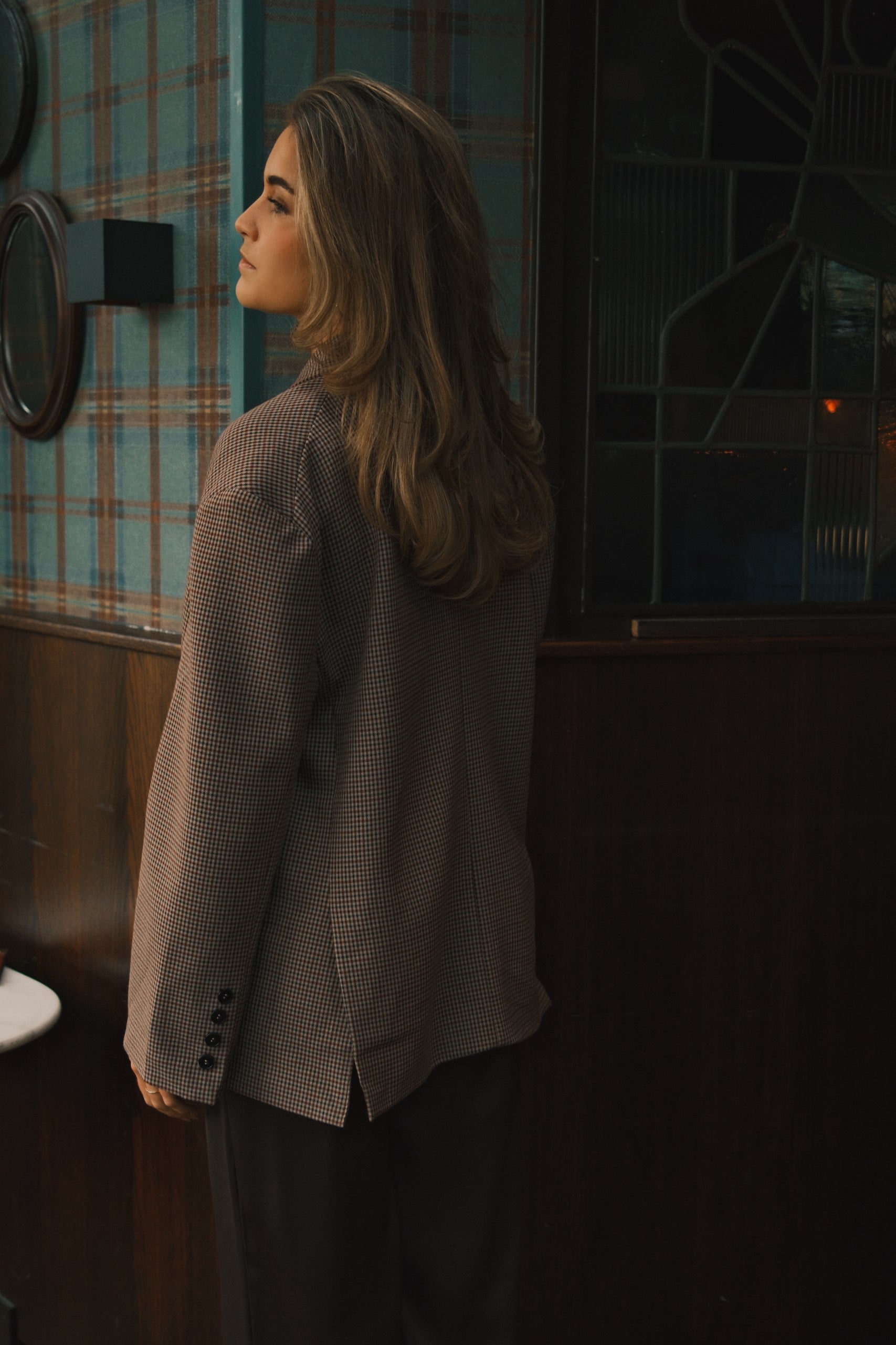 OVERSIZED CHECKED BLAZER BROWN