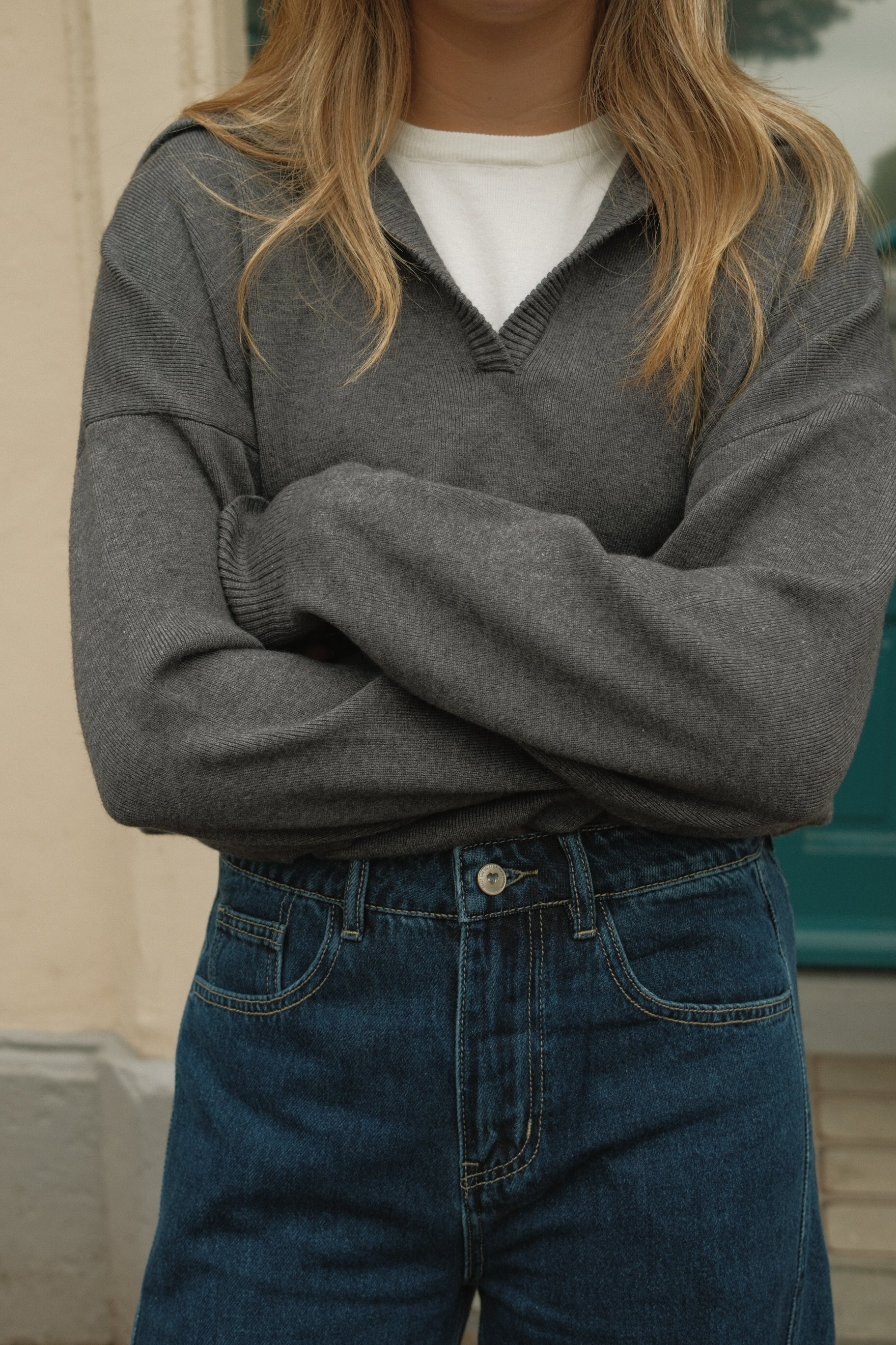 THE LAYERED POLO KNIT GREY