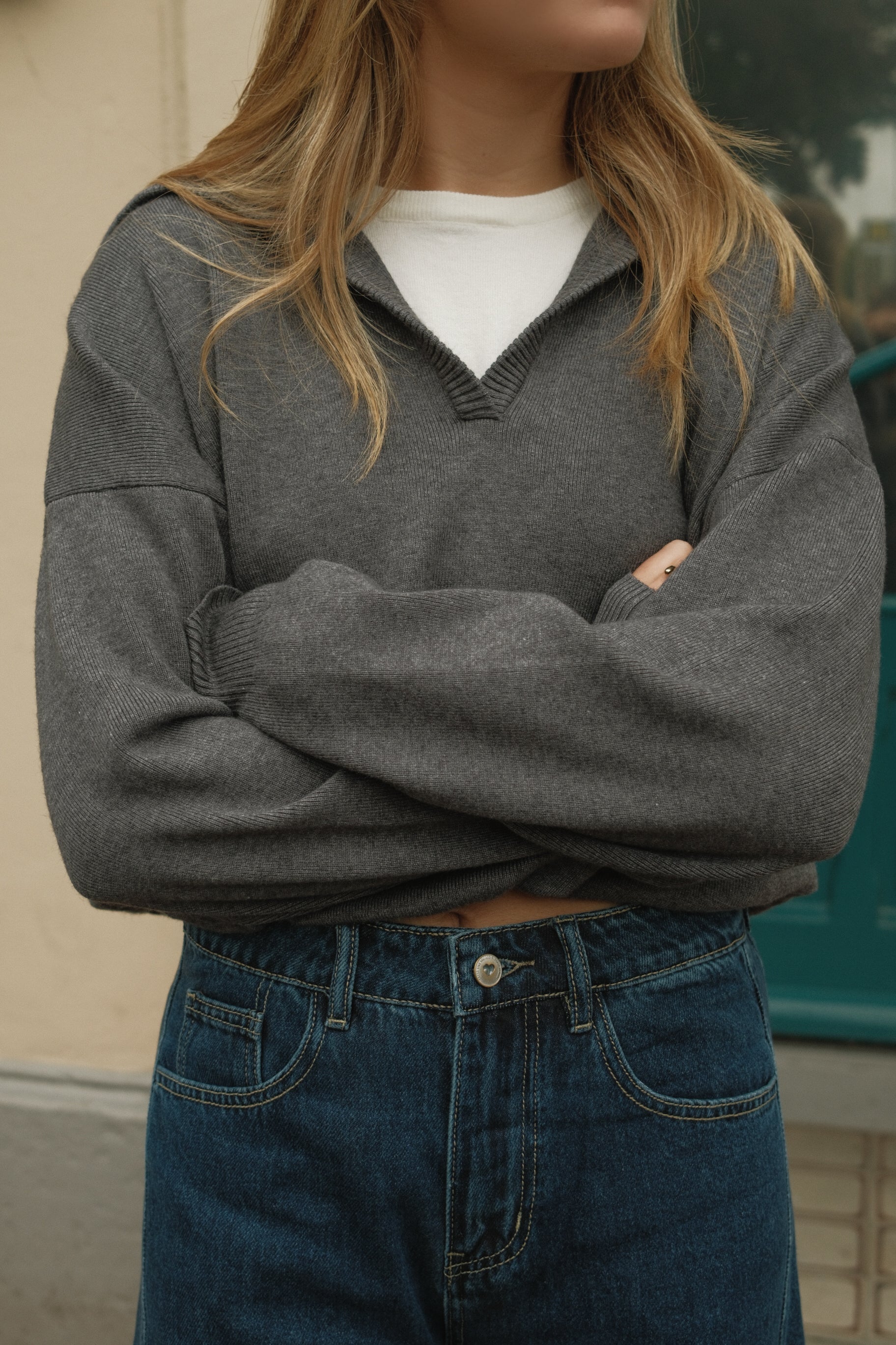 THE LAYERED POLO KNIT GREY