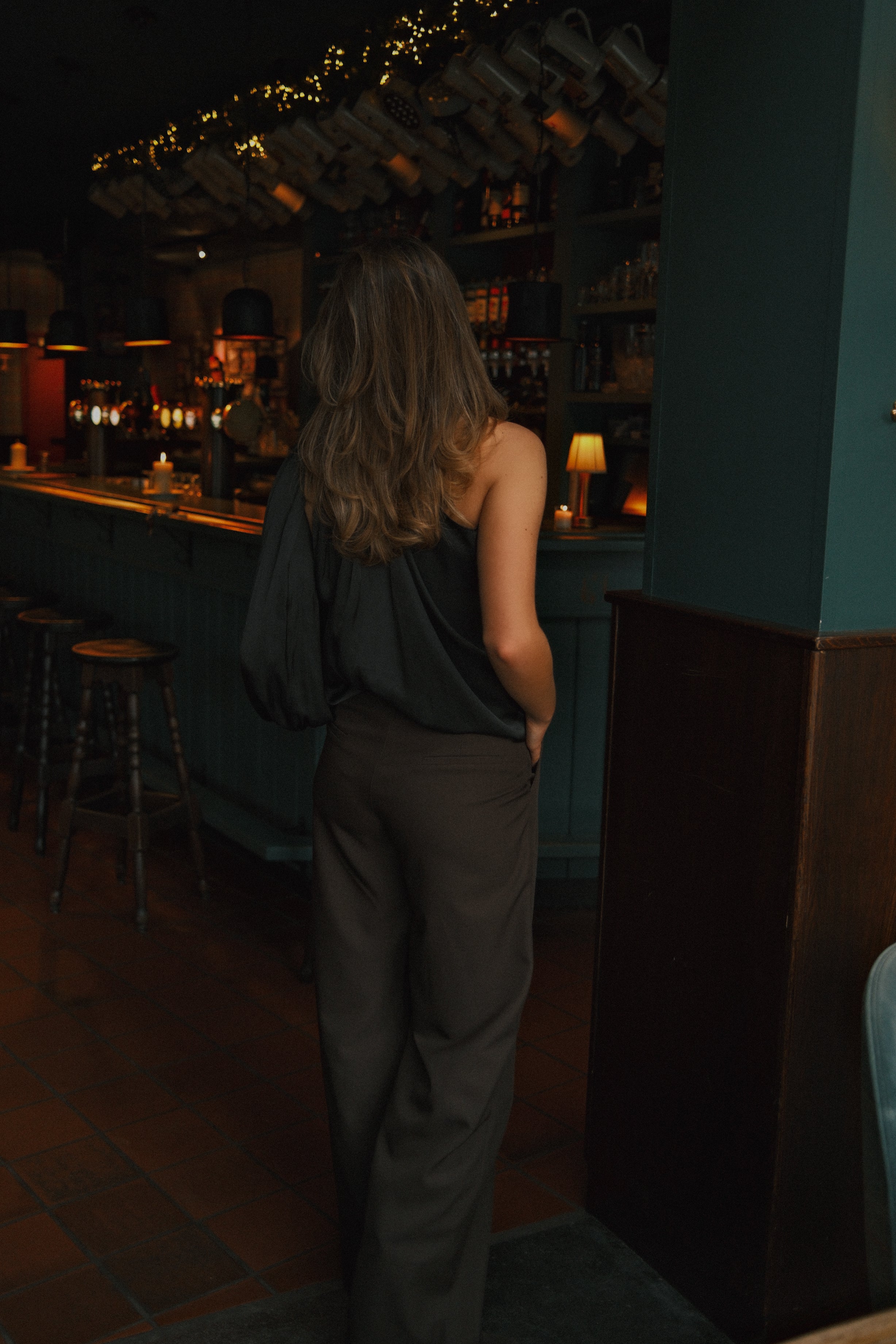 WIDE LEG MID WAIST PANTS CHOCO